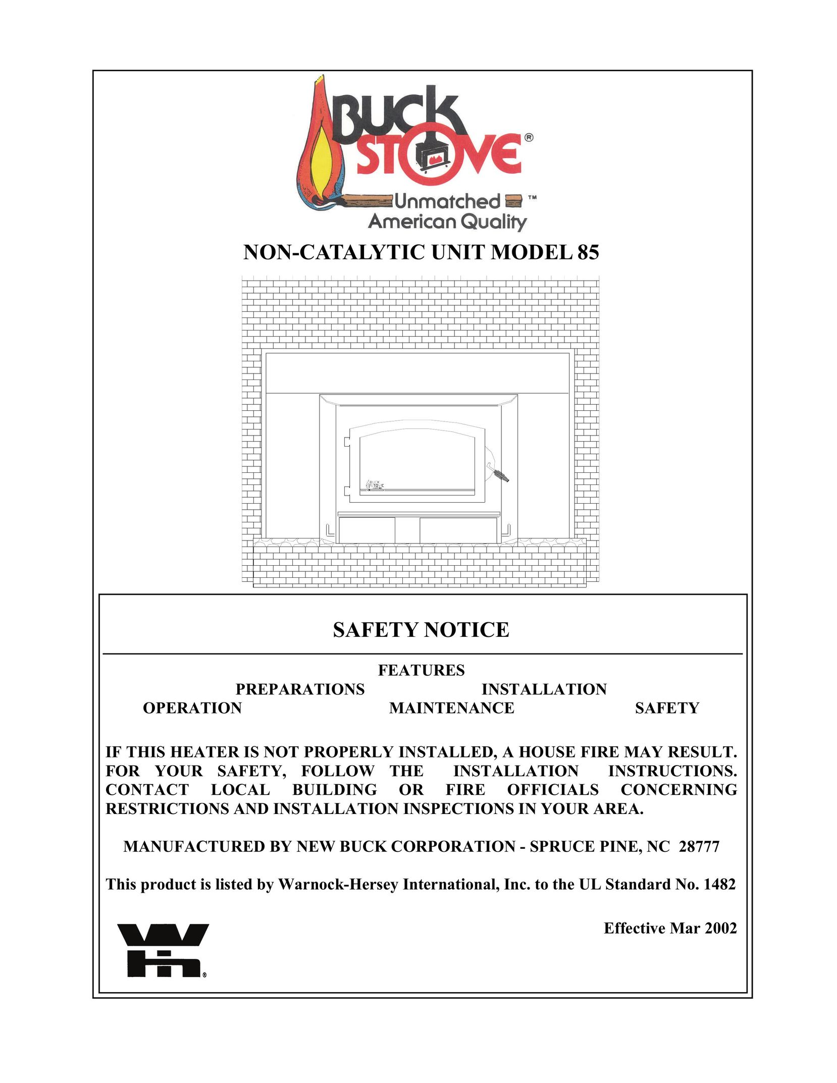 New Buck Corporation 85 Indoor Fireplace User Manual