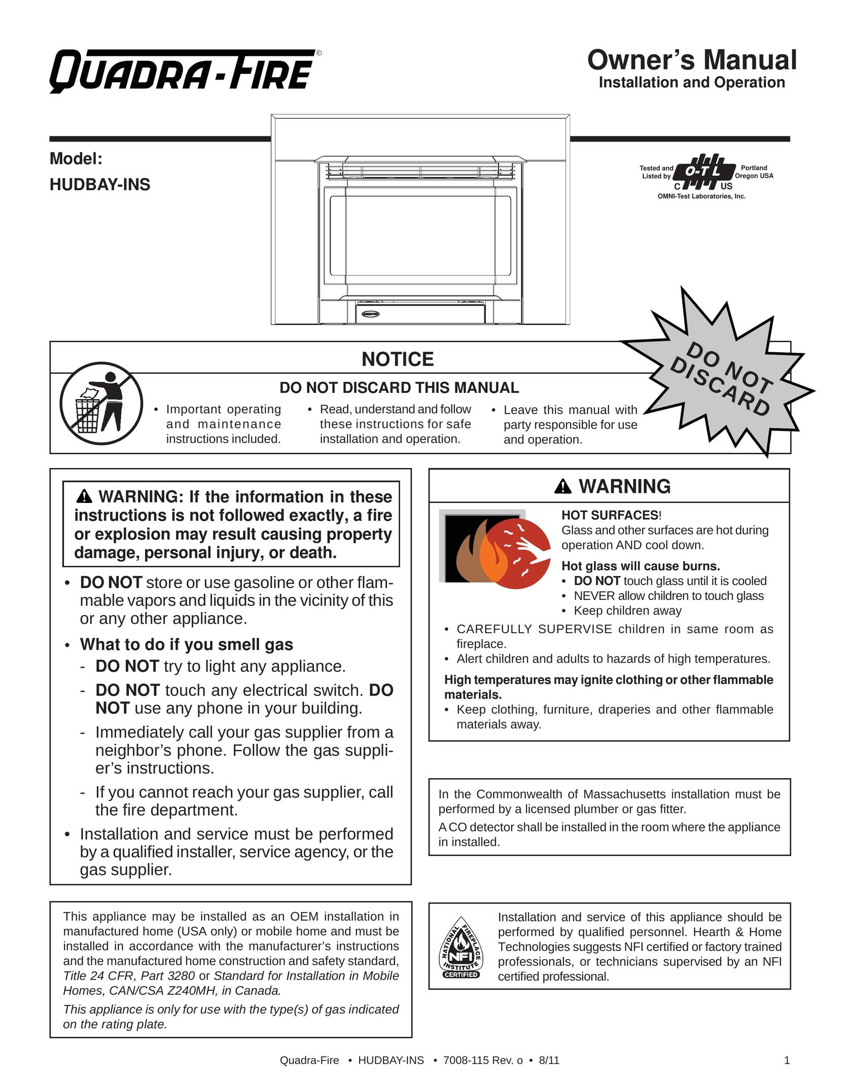 Quadra-Fire 7008-115 Indoor Fireplace User Manual