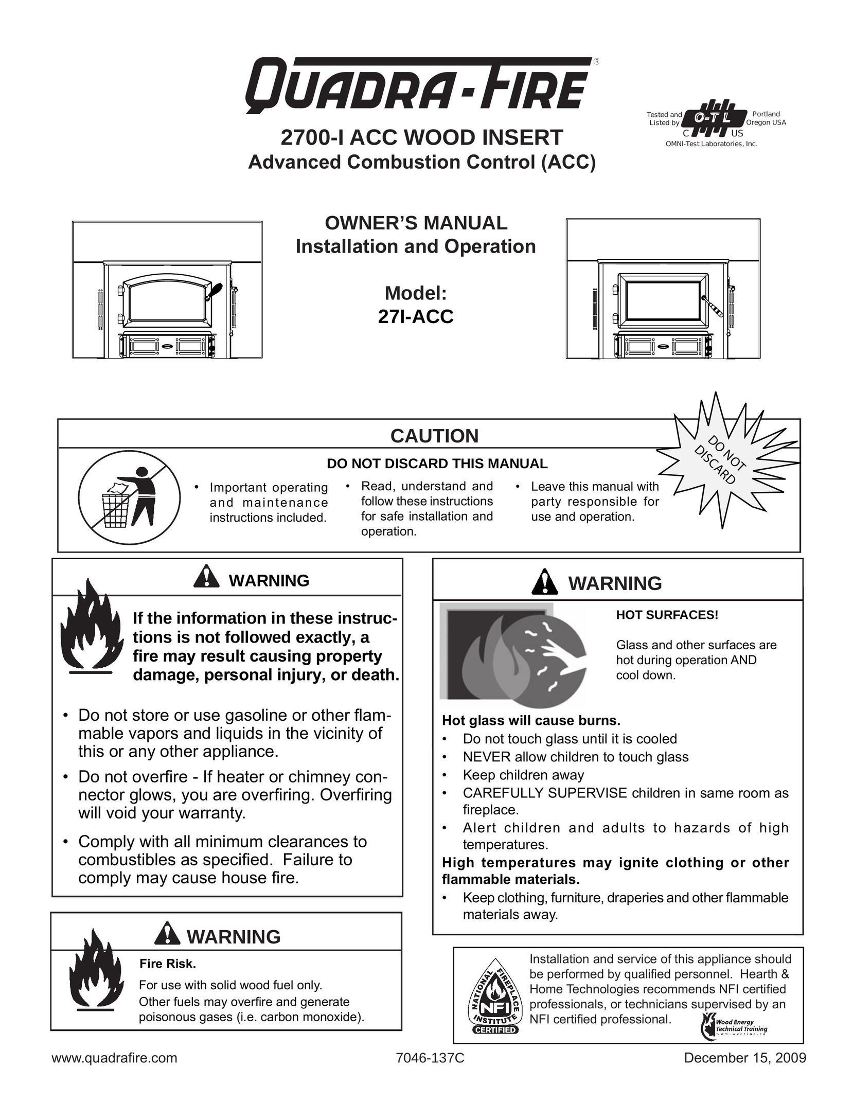 Quadra-Fire 7046-137C Indoor Fireplace User Manual