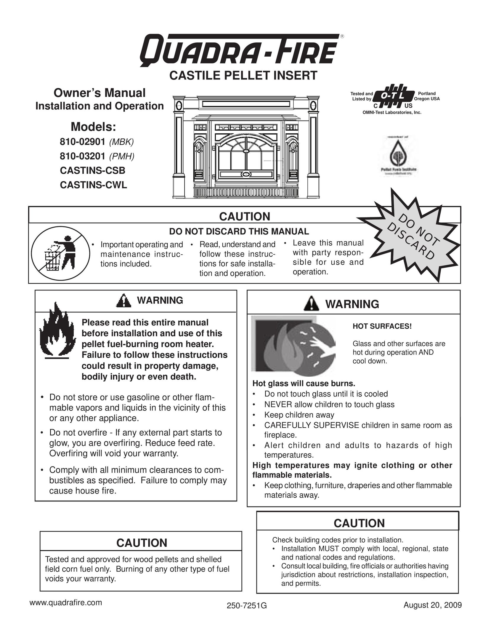 Quadra-Fire 810-02901 Indoor Fireplace User Manual