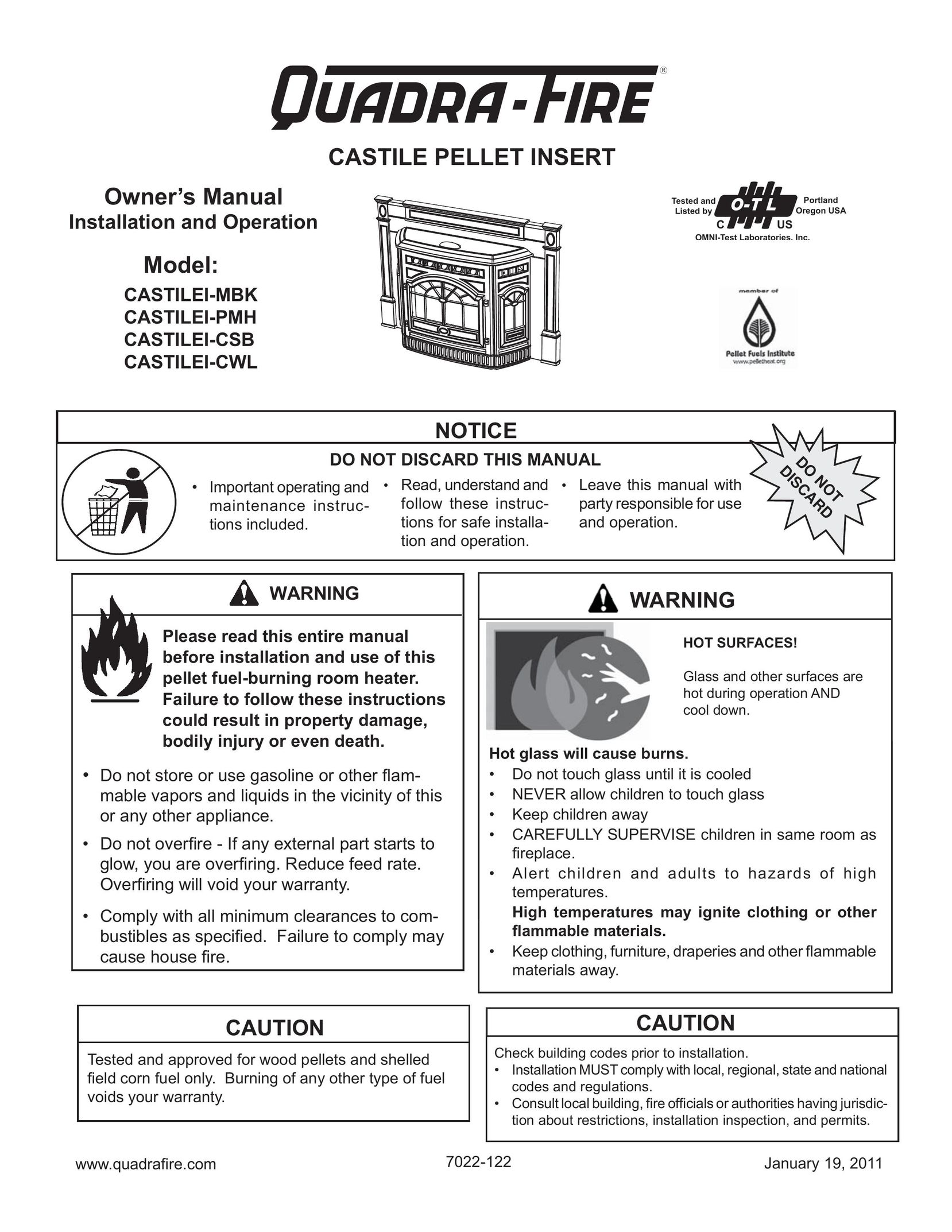 Quadra-Fire CASTILEI-MBK Indoor Fireplace User Manual