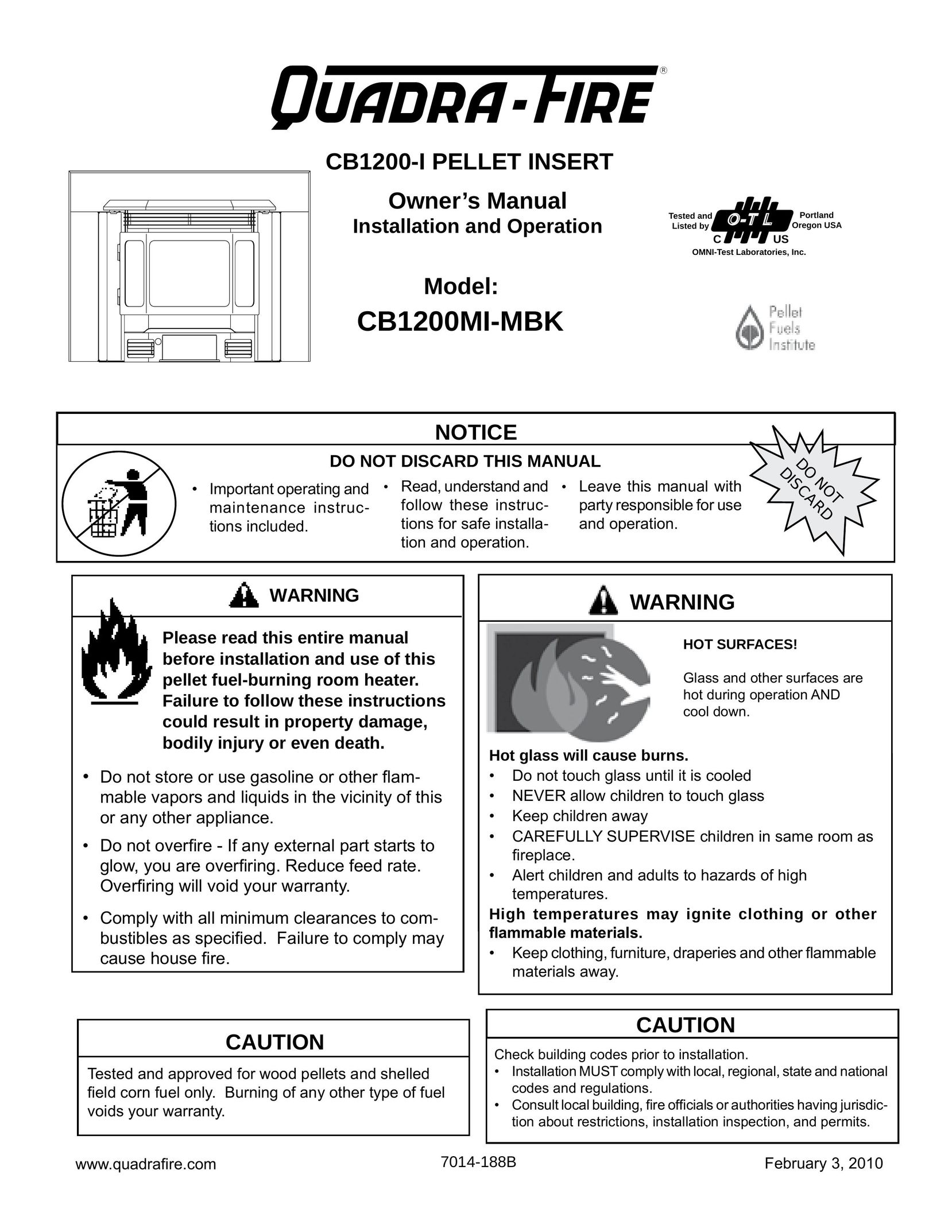 Quadra-Fire CB1200I Indoor Fireplace User Manual