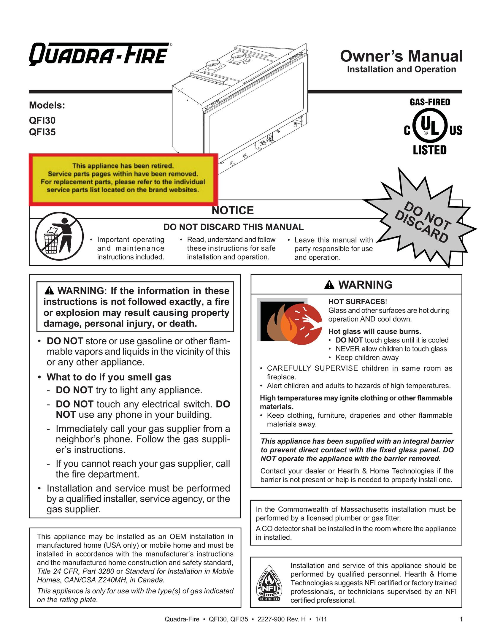 Quadra-Fire QF130 Indoor Fireplace User Manual