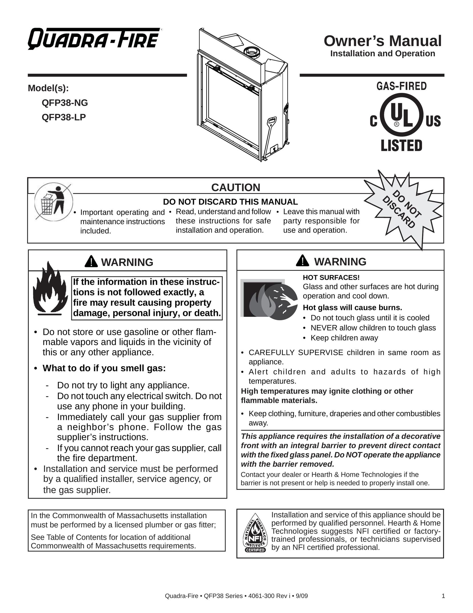 Quadra-Fire QFP38-LP Indoor Fireplace User Manual