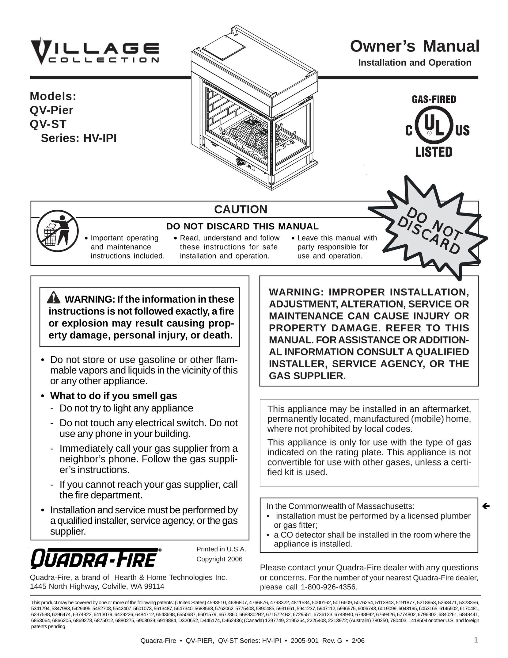 Quadra-Fire QV-PIER Indoor Fireplace User Manual