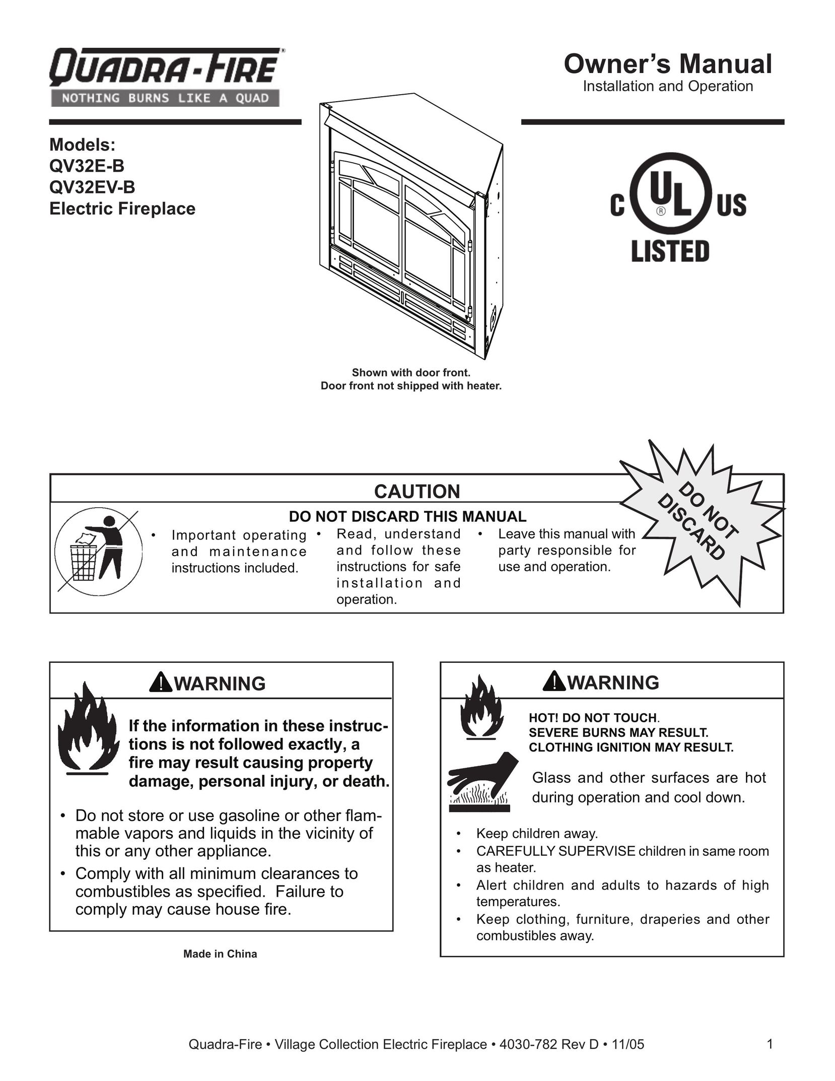 Quadra-Fire QV32EV-B Indoor Fireplace User Manual