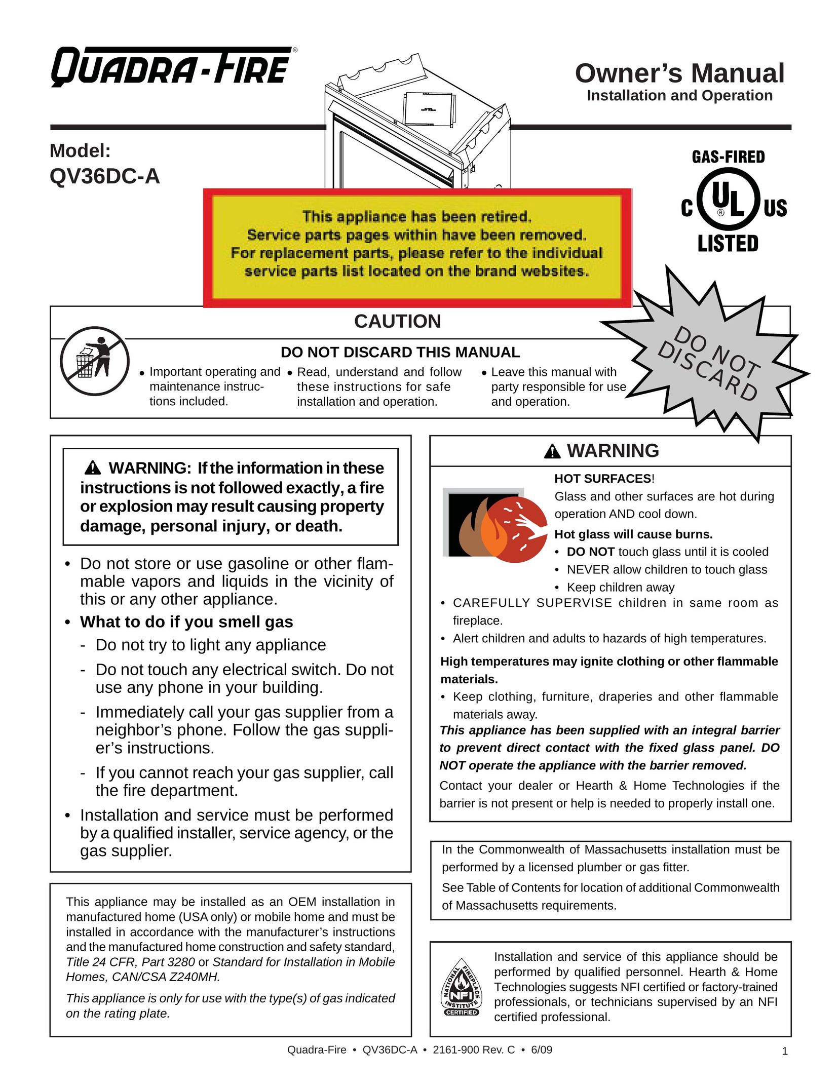 Quadra-Fire QV36DC-A Indoor Fireplace User Manual