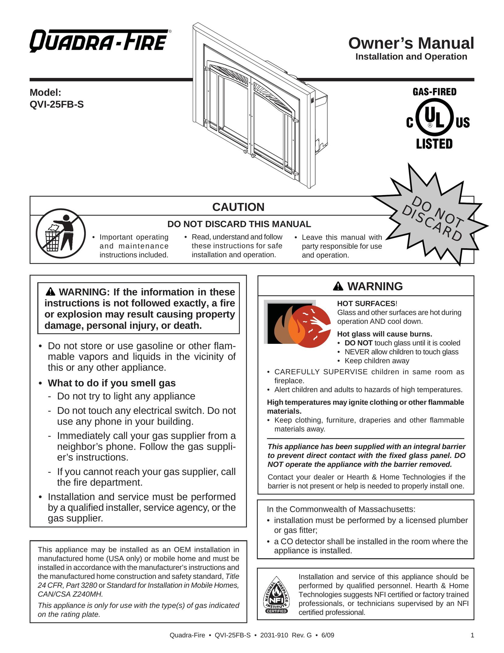 Quadra-Fire QVI-25FB-S Indoor Fireplace User Manual