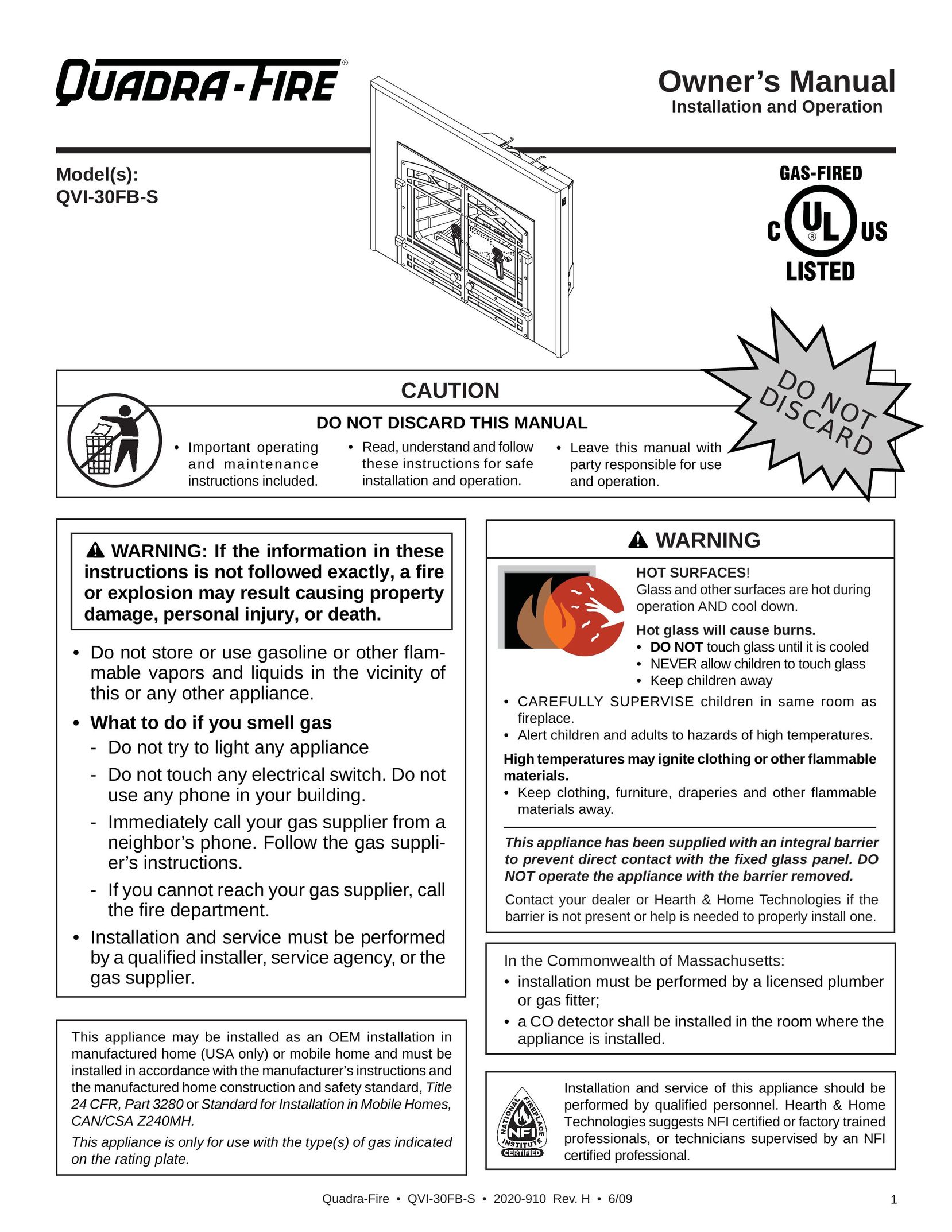 Quadra-Fire QVI-30FB-S Indoor Fireplace User Manual