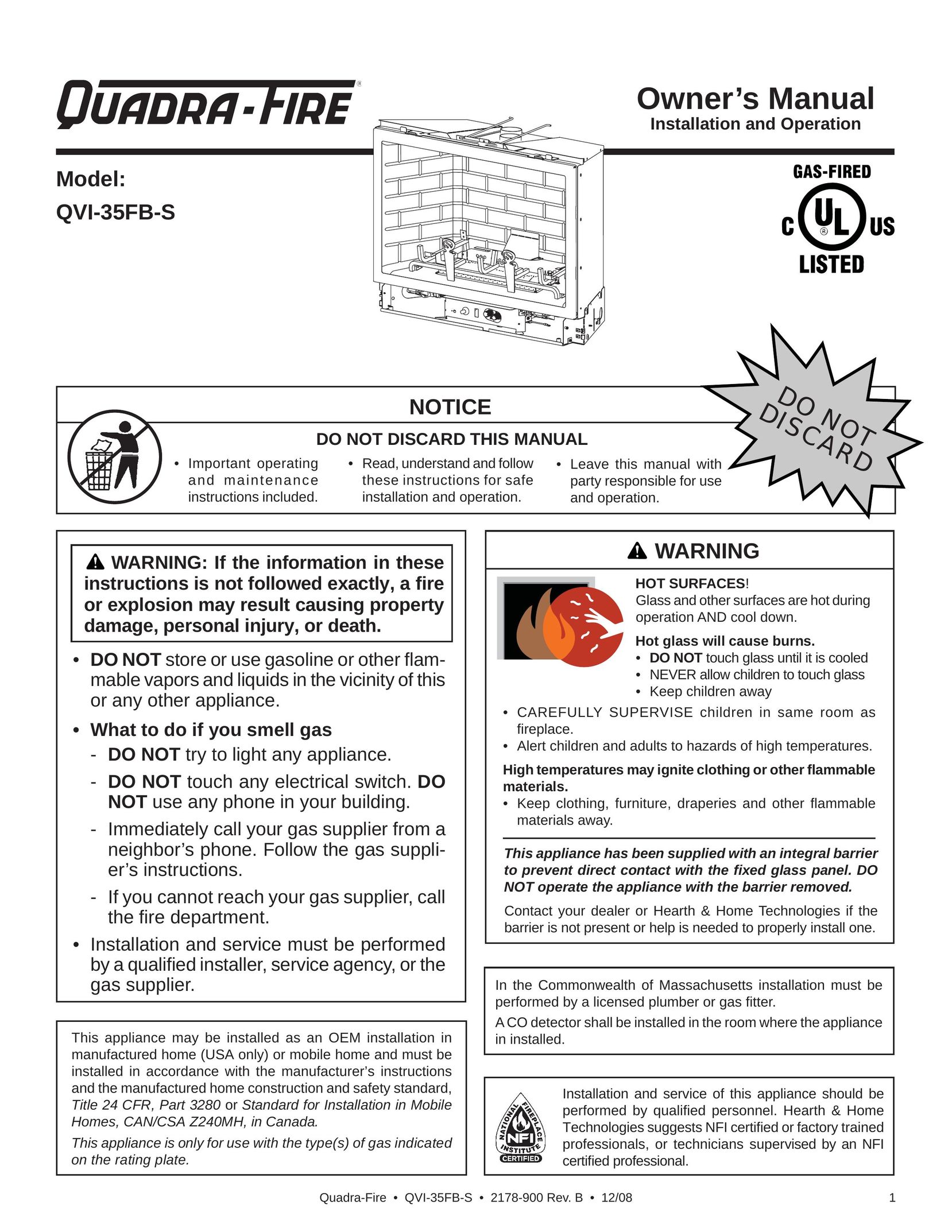 Quadra-Fire QVI-35FB-S Indoor Fireplace User Manual