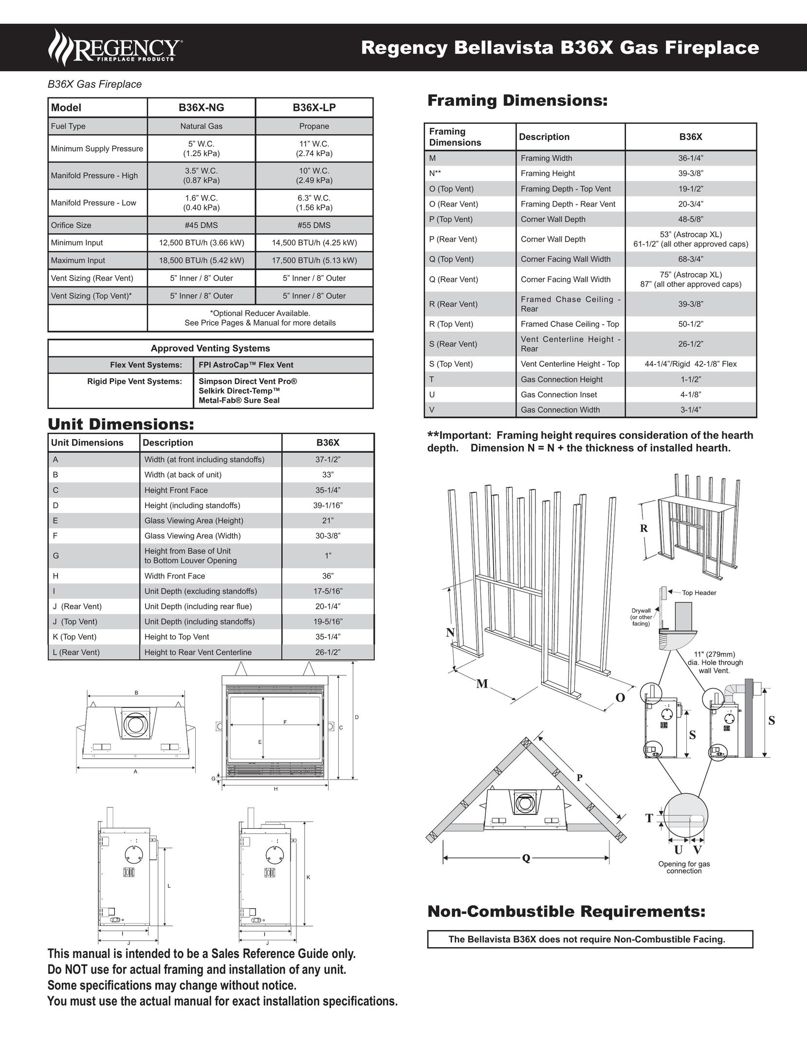Regency B36X Indoor Fireplace User Manual