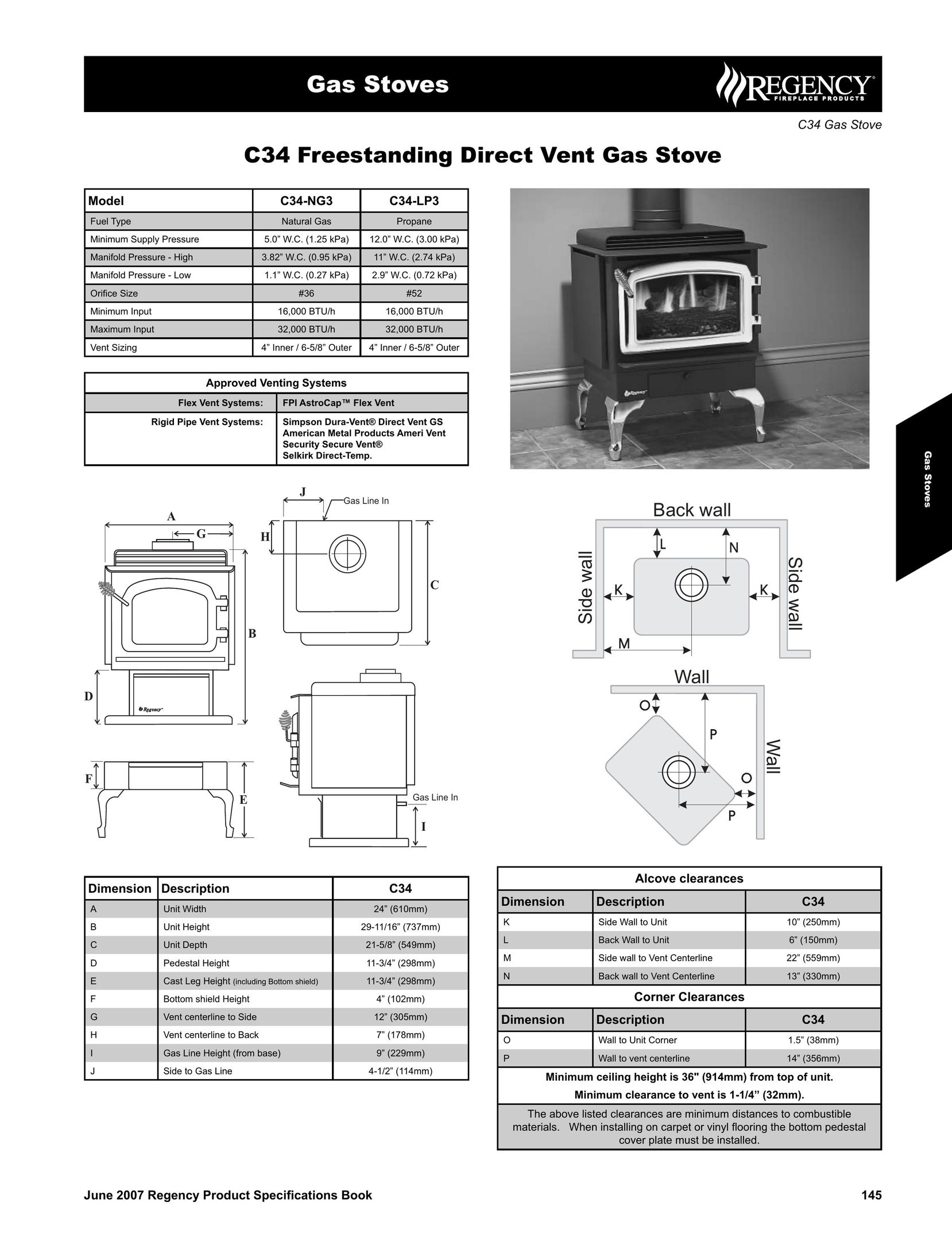 Regency C34 Indoor Fireplace User Manual