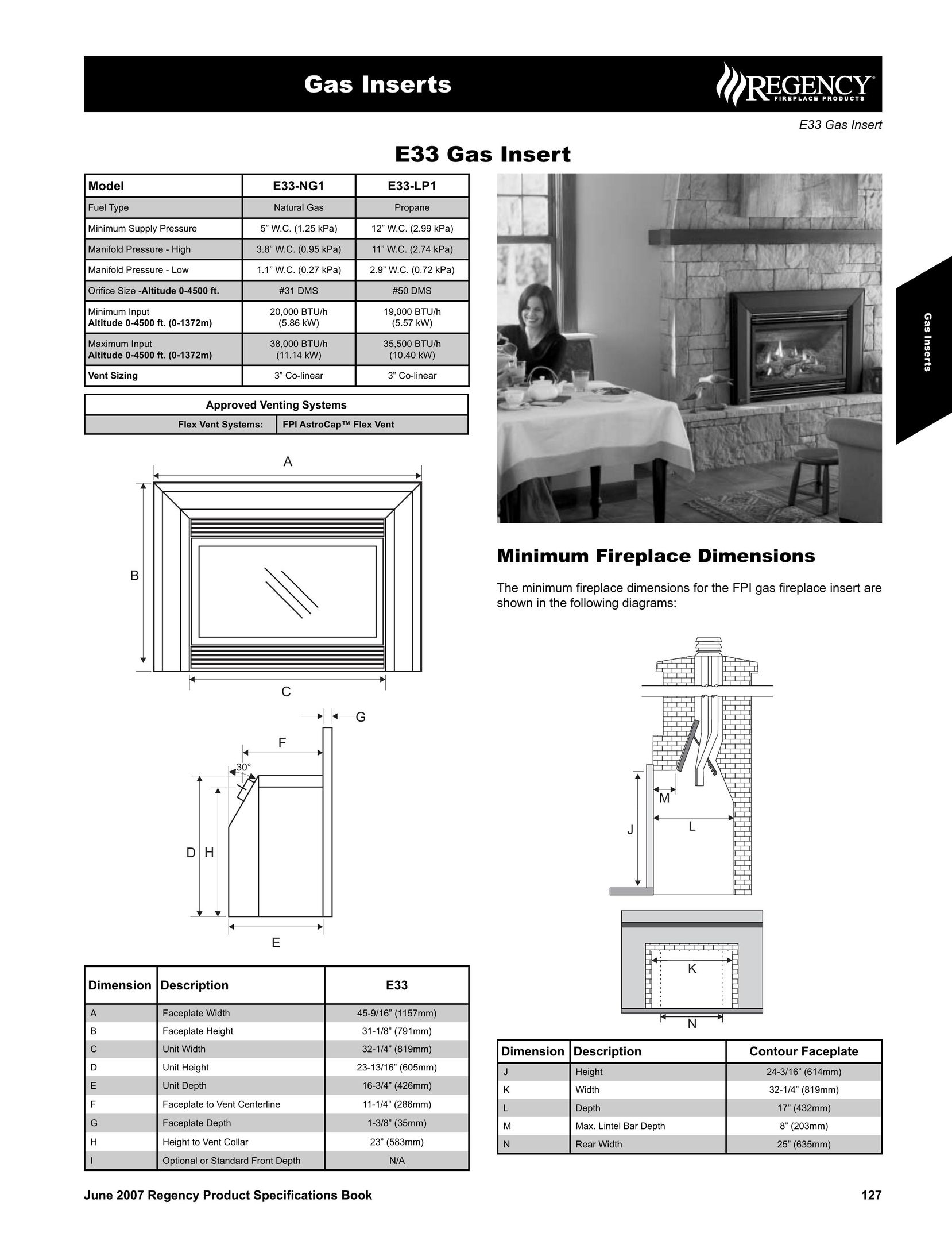 Regency E33-NG1 Indoor Fireplace User Manual