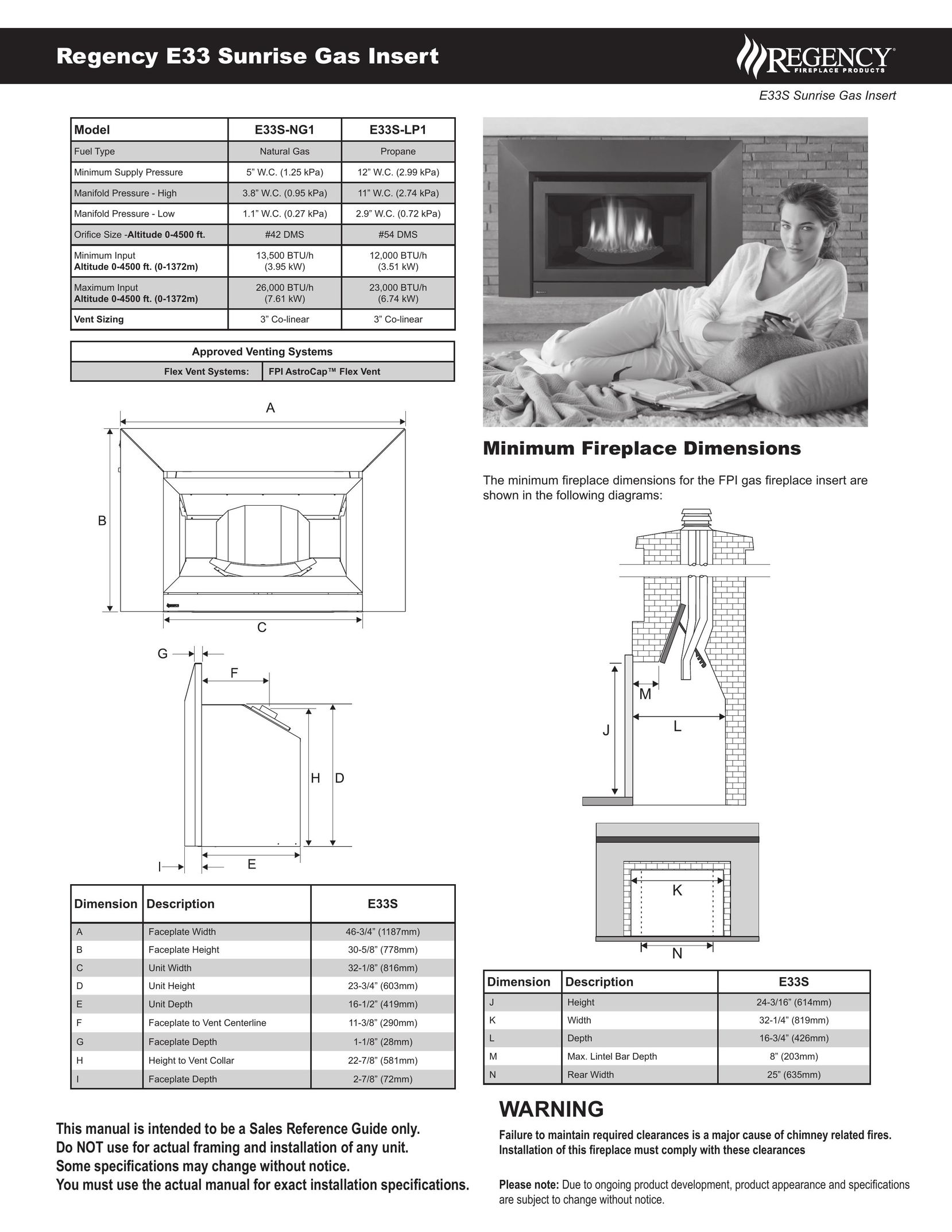 Regency E33S Indoor Fireplace User Manual