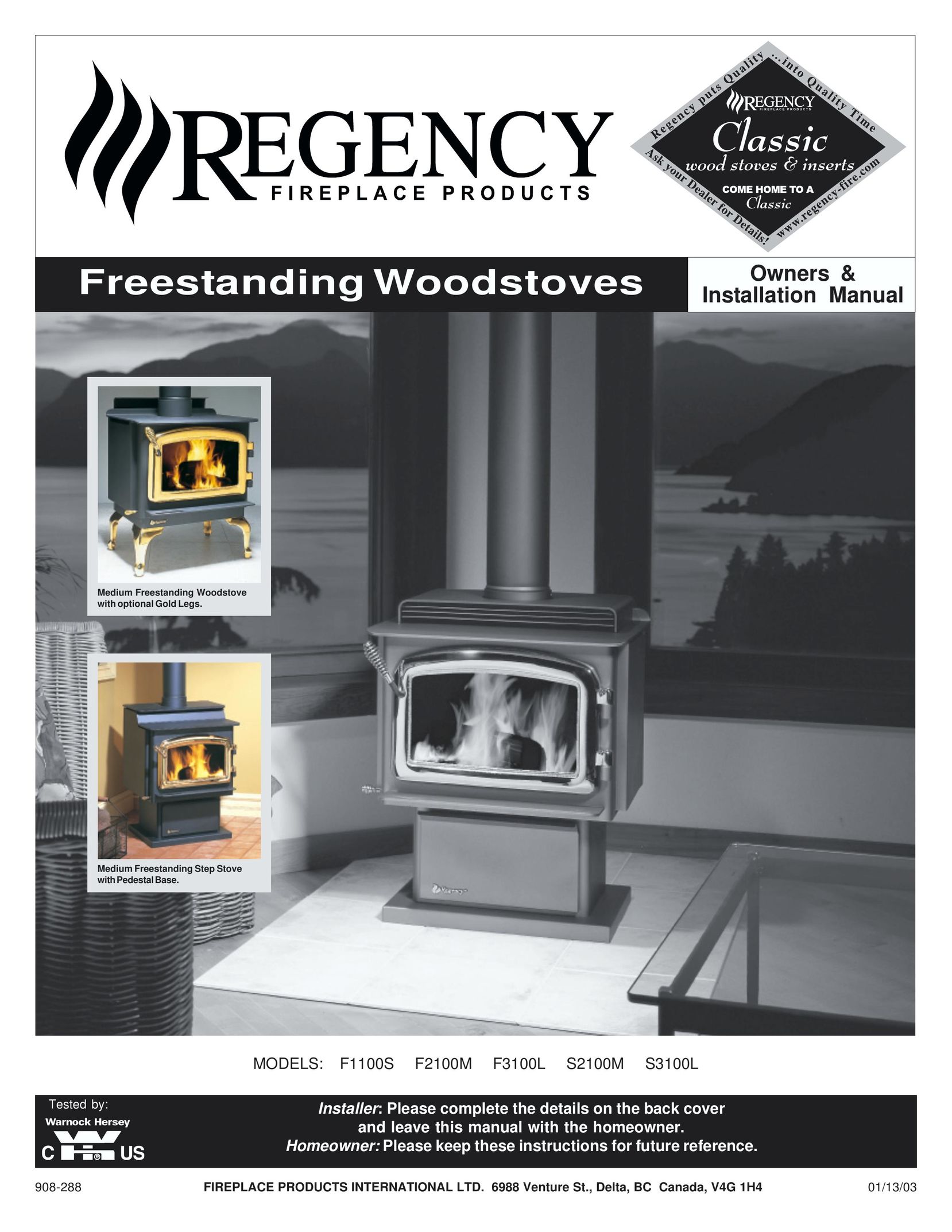 Regency F2100M Indoor Fireplace User Manual