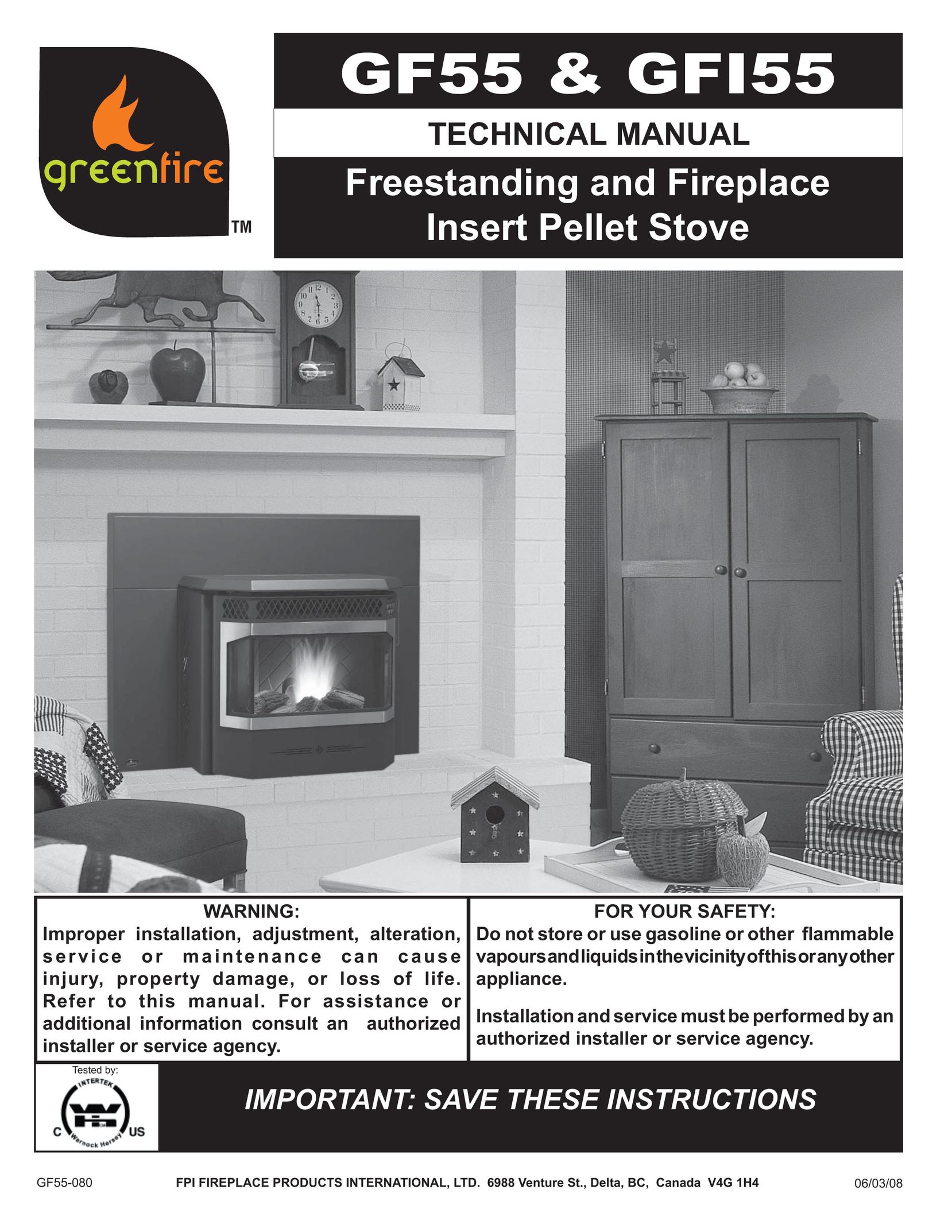 Regency GFI55 Indoor Fireplace User Manual