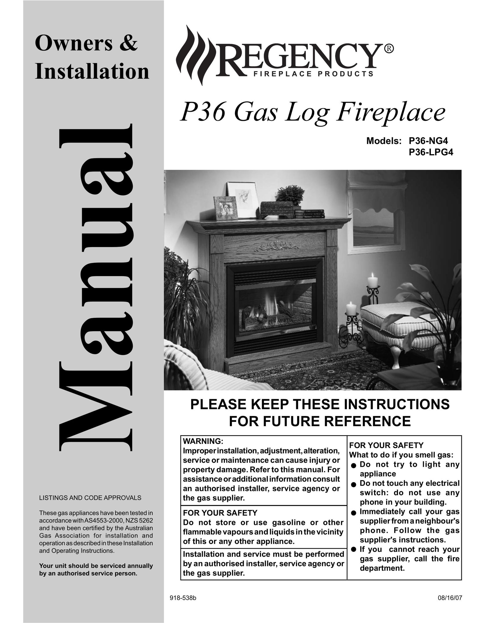 Regency Wraps P36-NG4 Indoor Fireplace User Manual