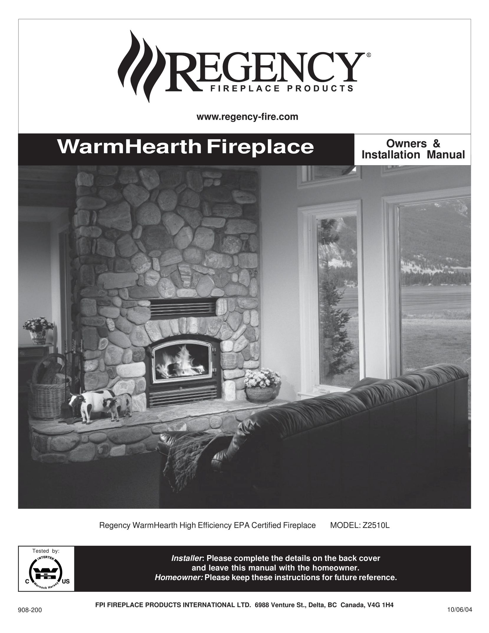 Regency Wraps Z2510L Indoor Fireplace User Manual