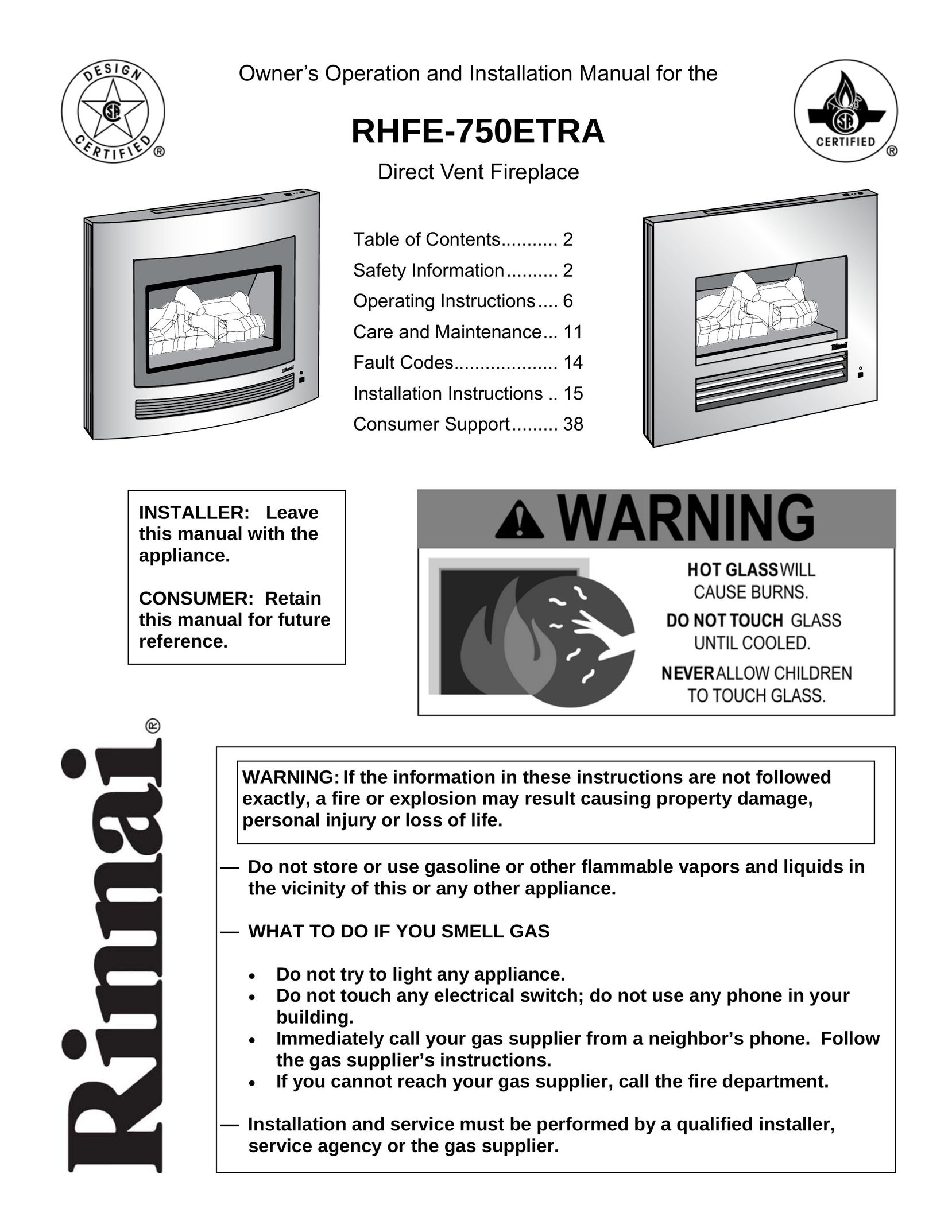 Rinnai RHFE-750ETRA Indoor Fireplace User Manual