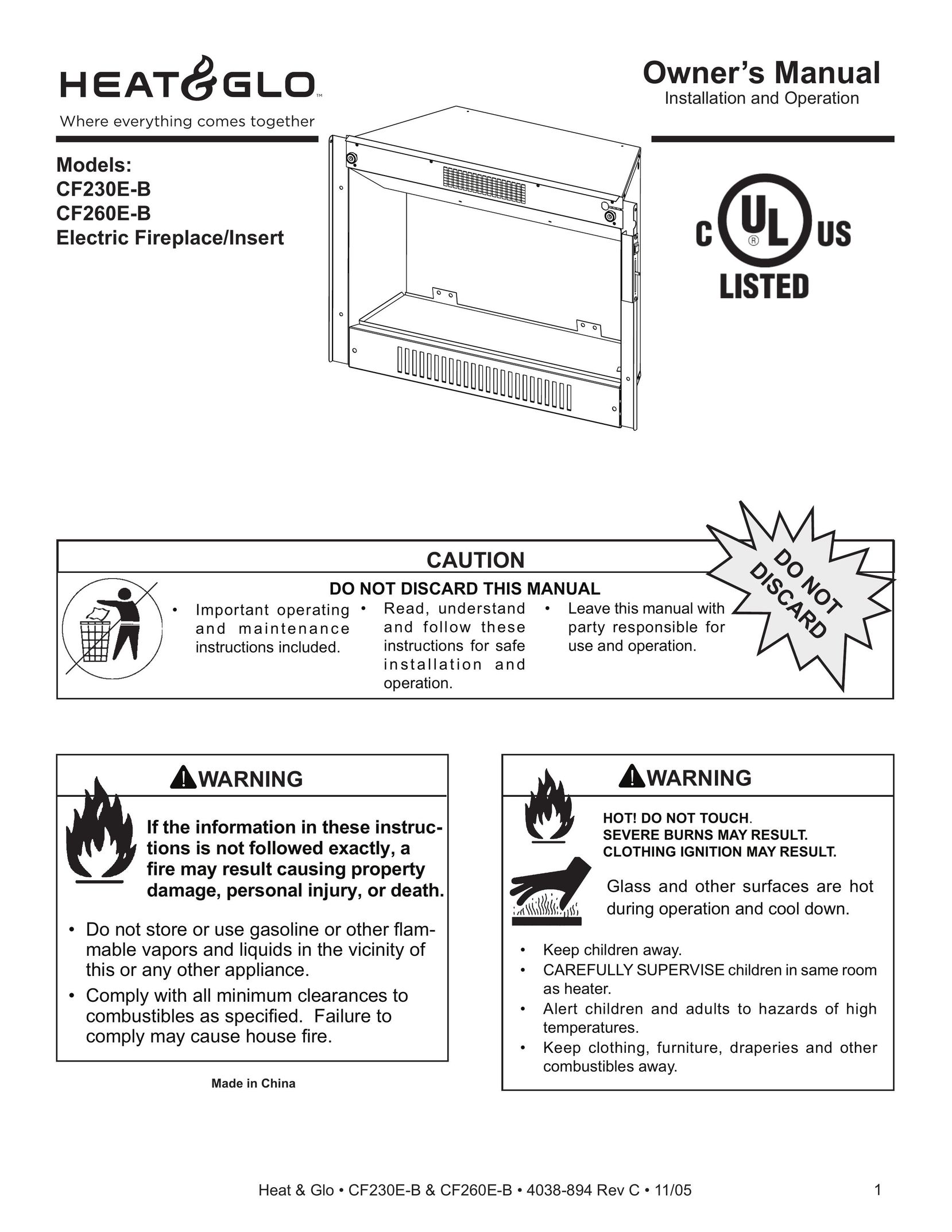 Satco Products CF230E-B Indoor Fireplace User Manual