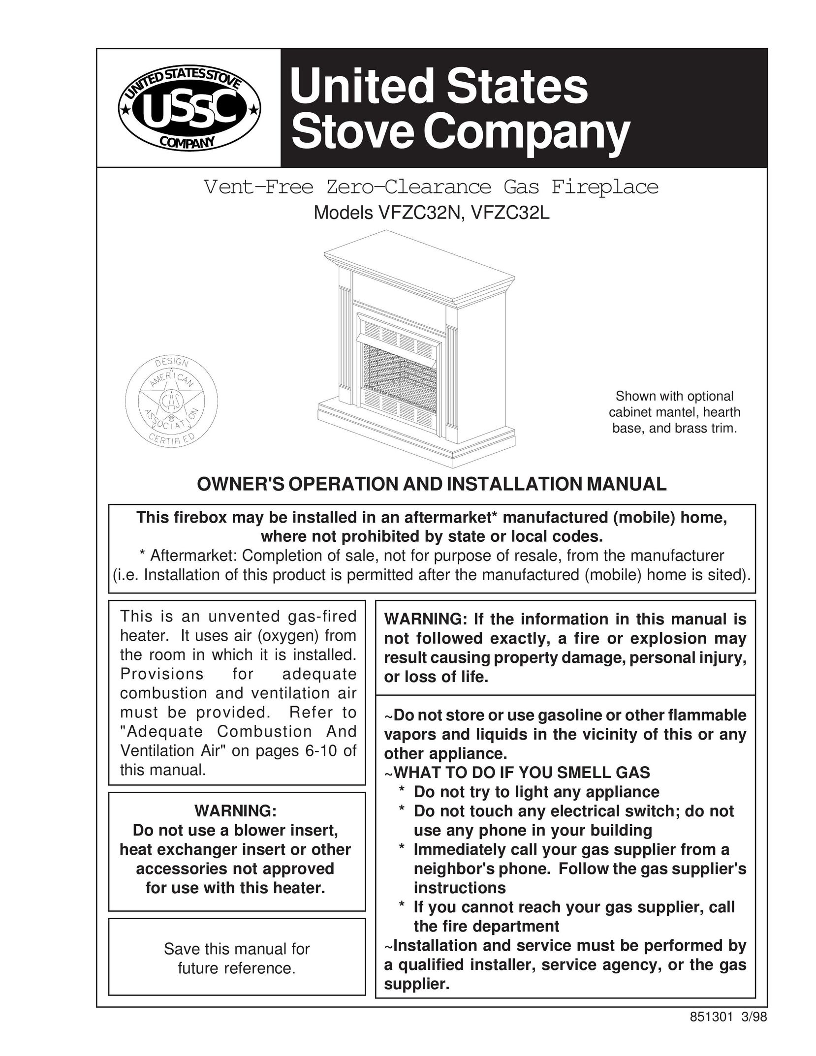 United States Stove VFZC32L Indoor Fireplace User Manual