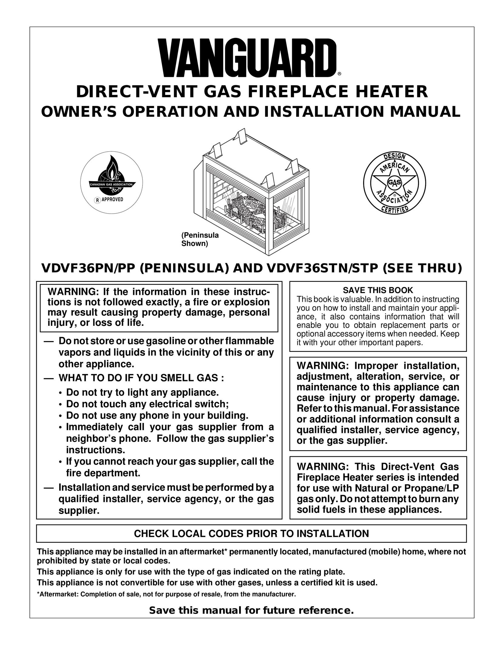 Vanguard Heating VDVF36PN Indoor Fireplace User Manual