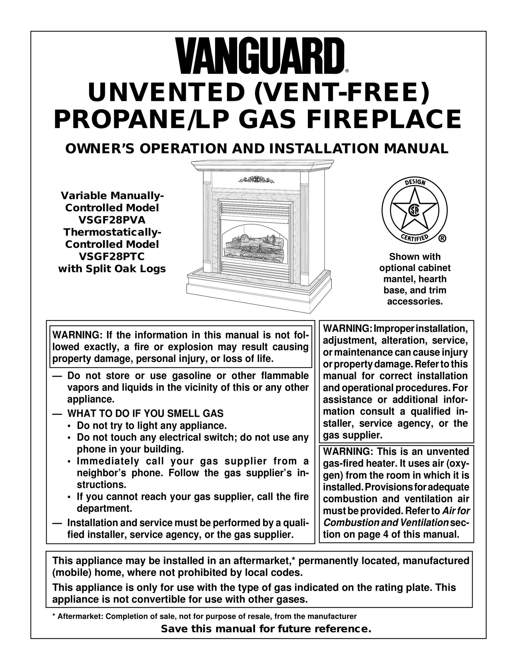 Vanguard Heating VSGF28PVA Indoor Fireplace User Manual