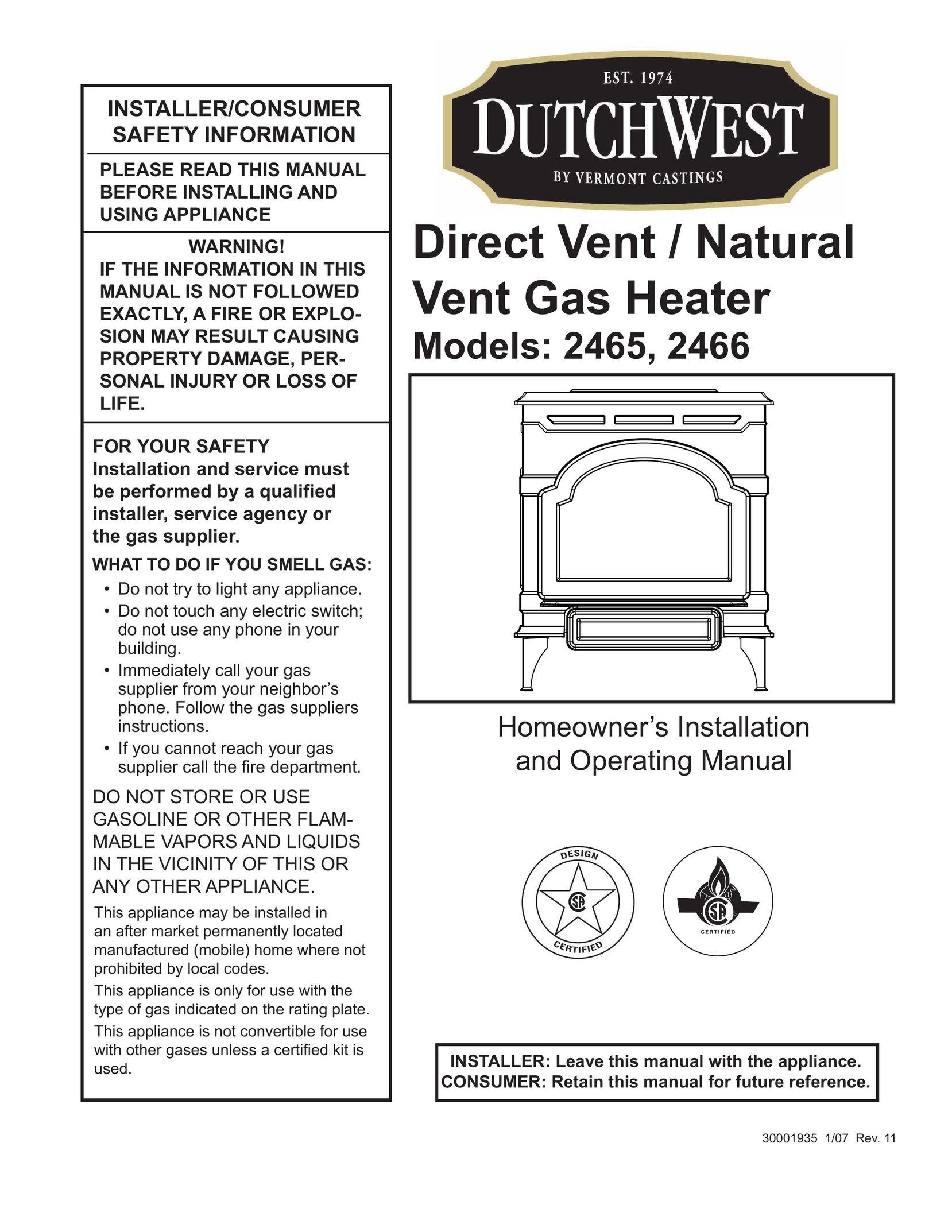 Vermont Casting 2466 Indoor Fireplace User Manual