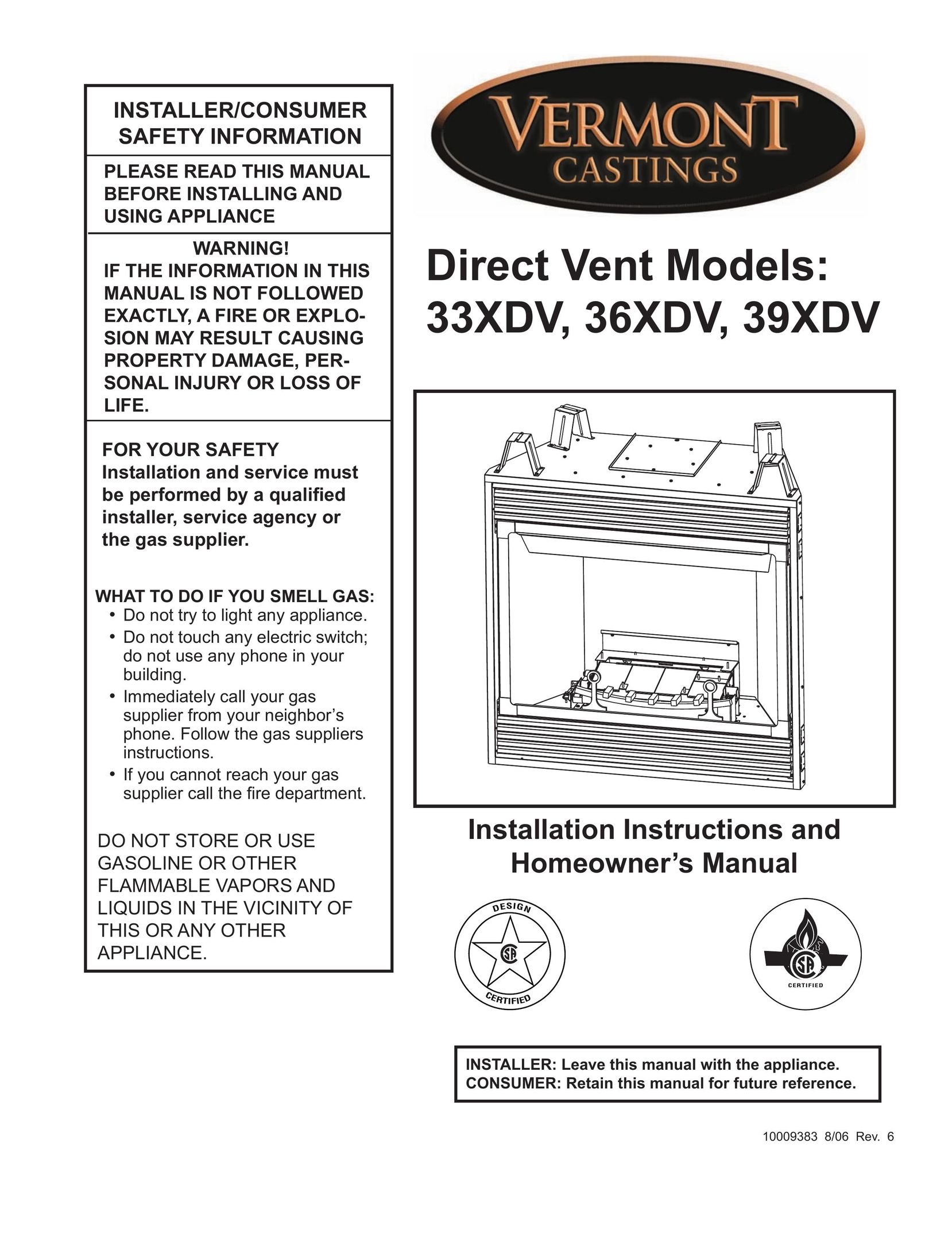 Vermont Casting 36XDV Indoor Fireplace User Manual