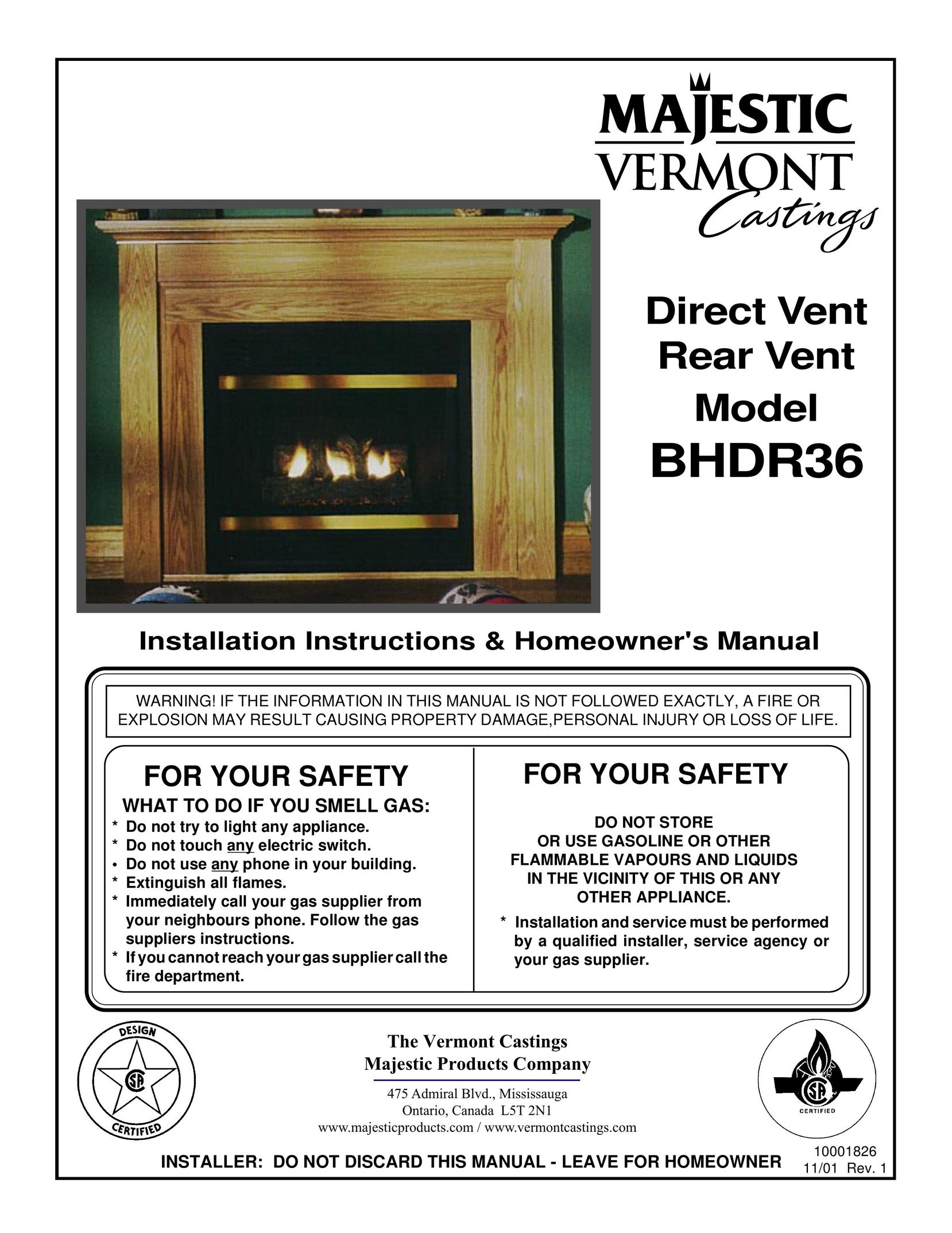 Vermont Casting BHDR36 Indoor Fireplace User Manual