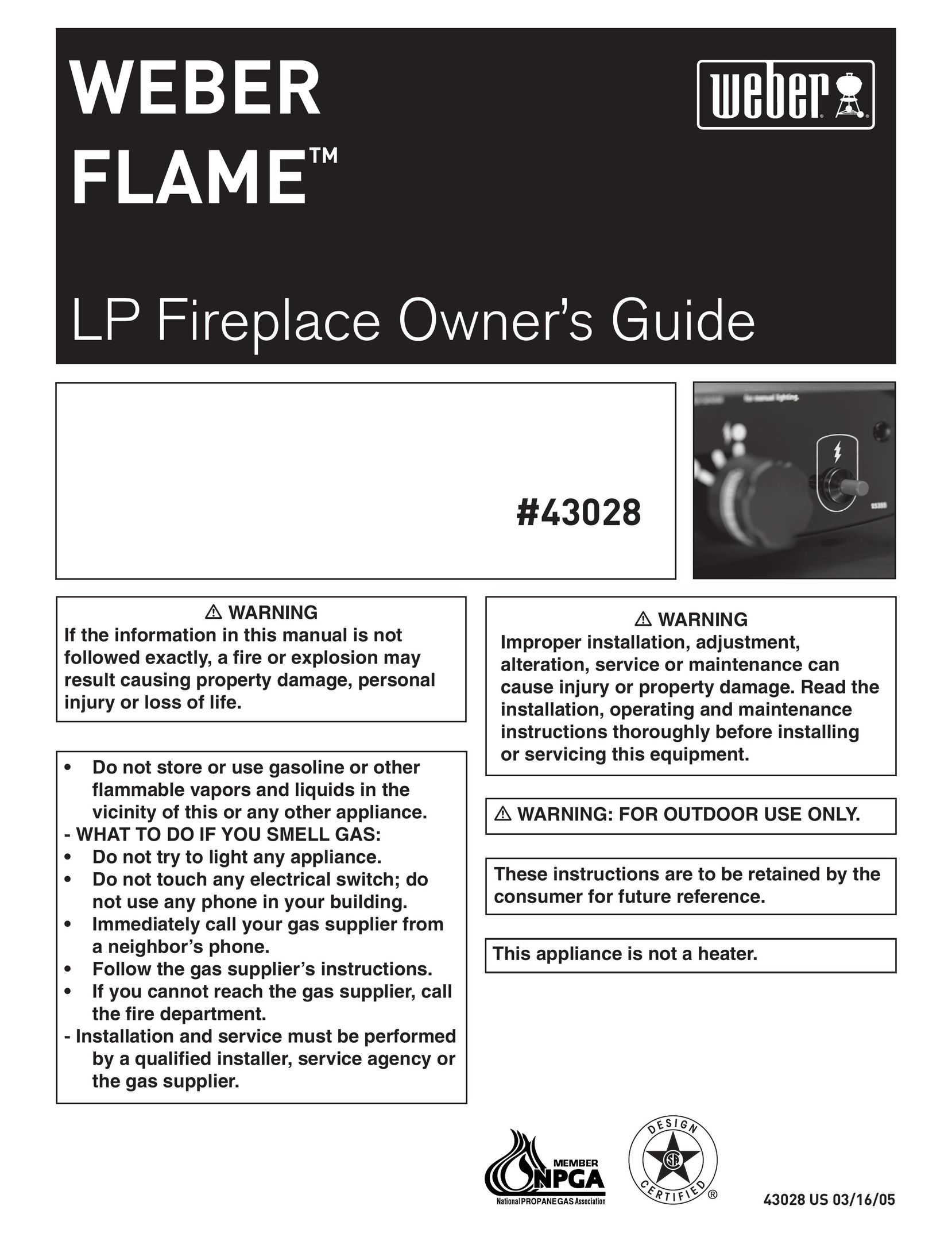 Weber #43028 Indoor Fireplace User Manual