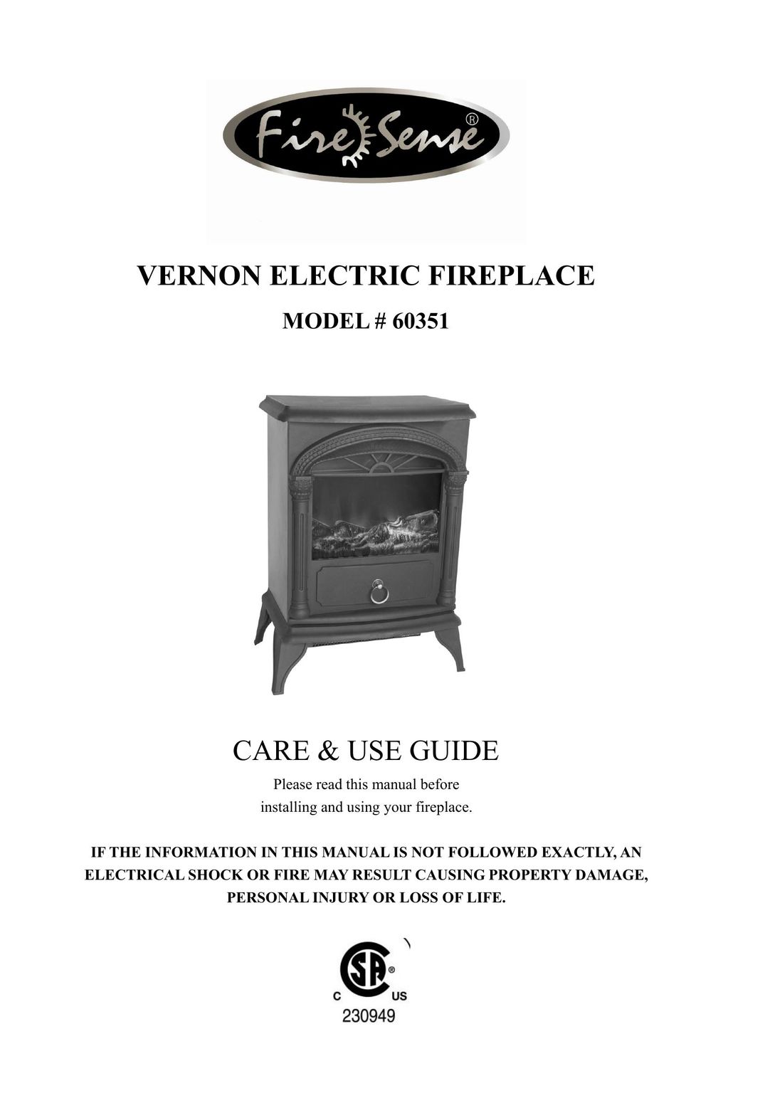 Well Traveled Living 60351 Indoor Fireplace User Manual