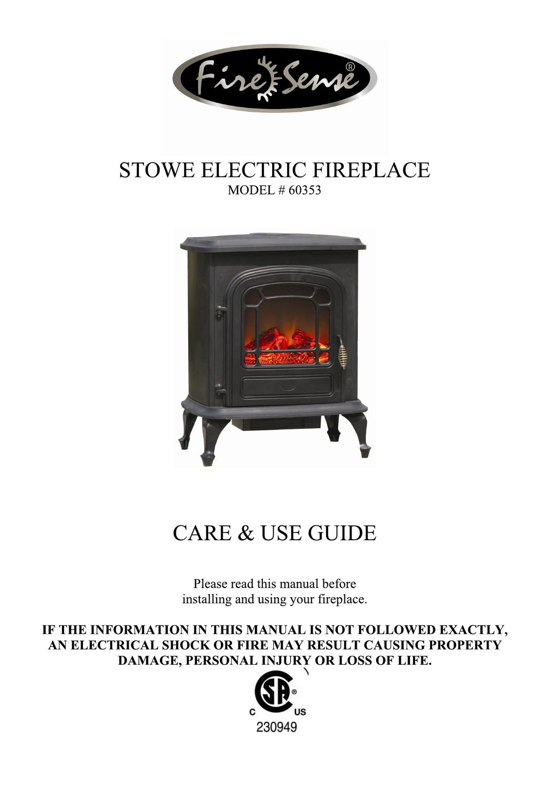 Well Traveled Living 60353 Indoor Fireplace User Manual