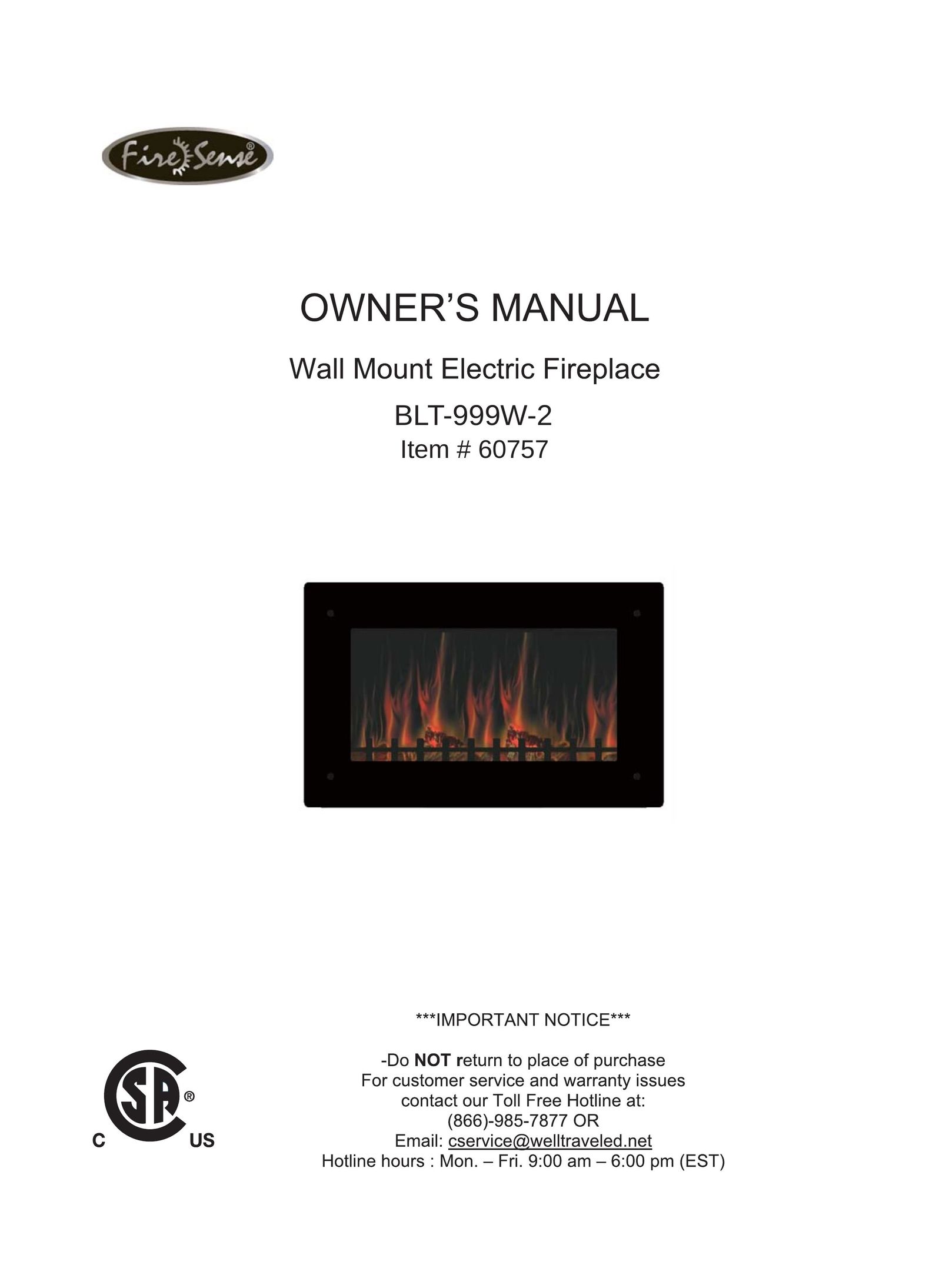 Well Traveled Living BLT-999W-2 Indoor Fireplace User Manual