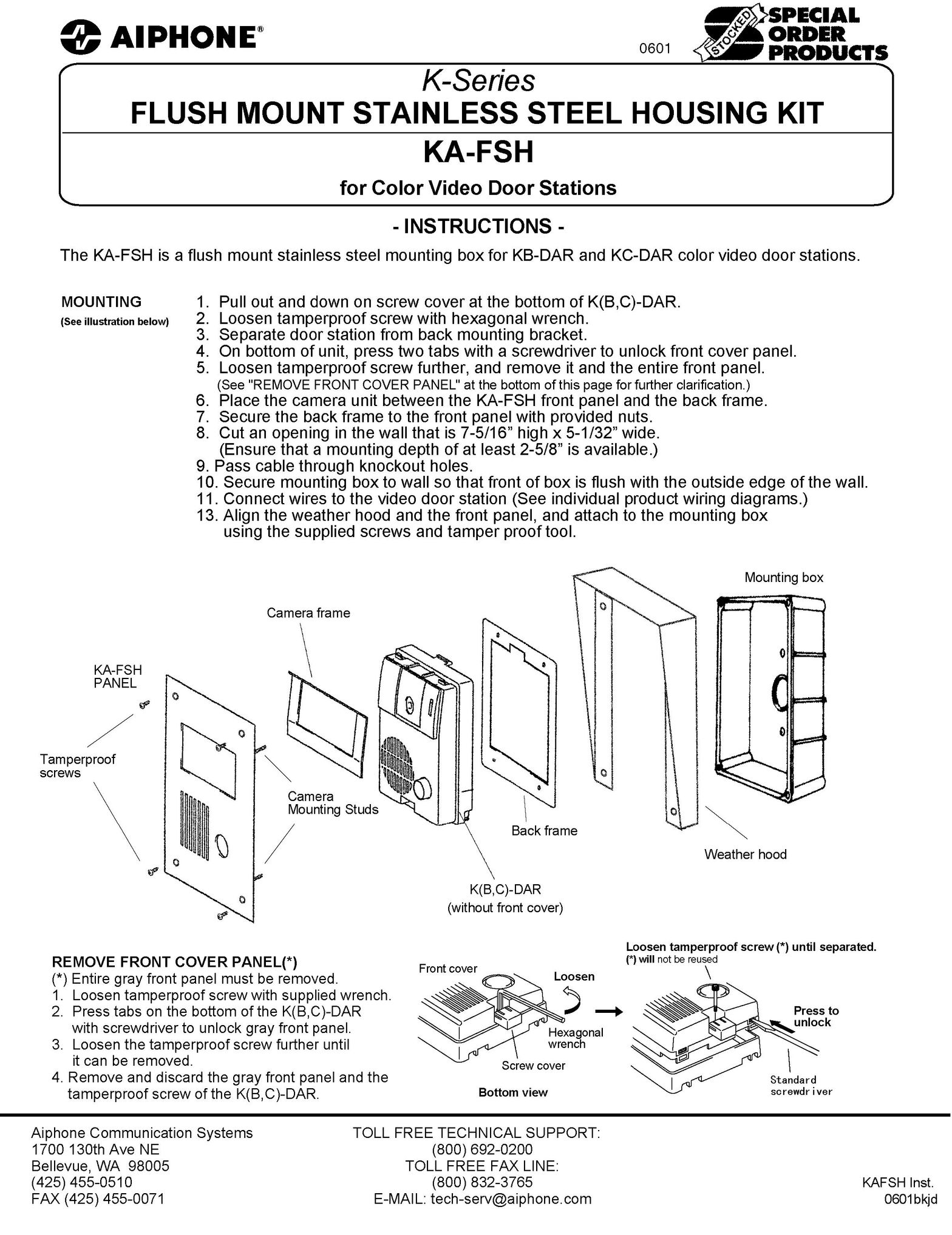 Aiphone KA-FSH Indoor Furnishings User Manual