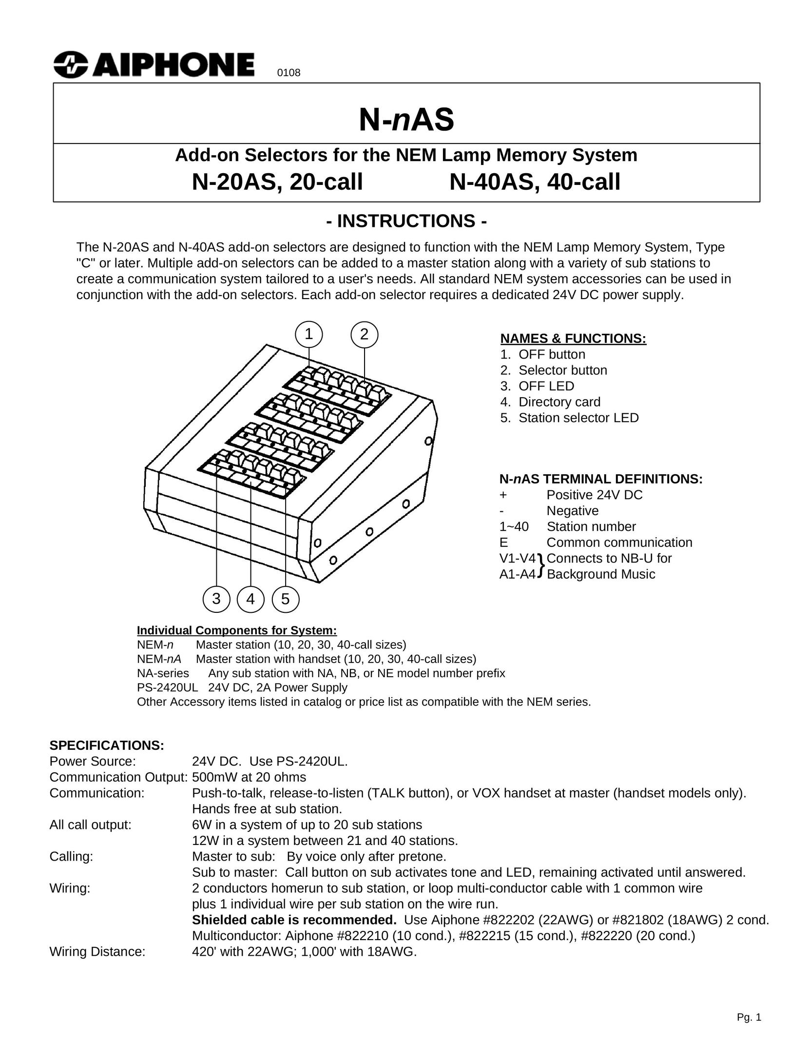 Aiphone N-20AS Indoor Furnishings User Manual