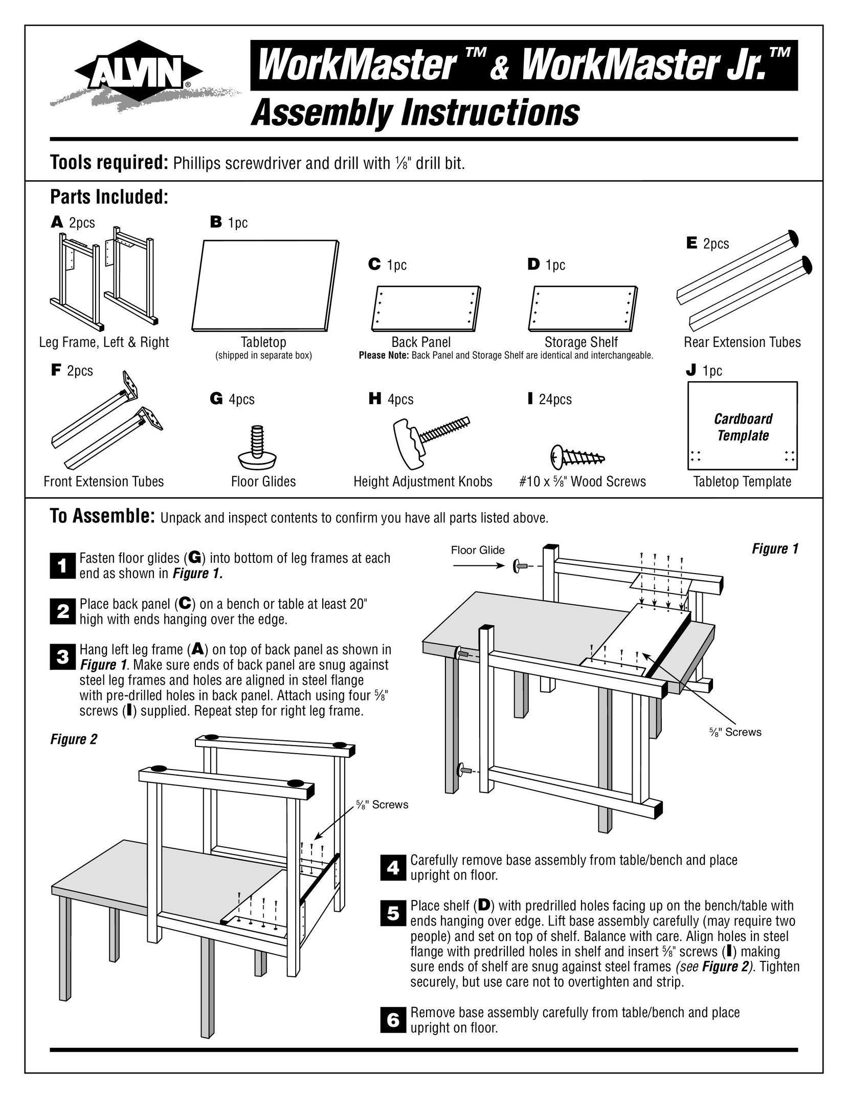 Alvin WorkMaster Jr. Indoor Furnishings User Manual