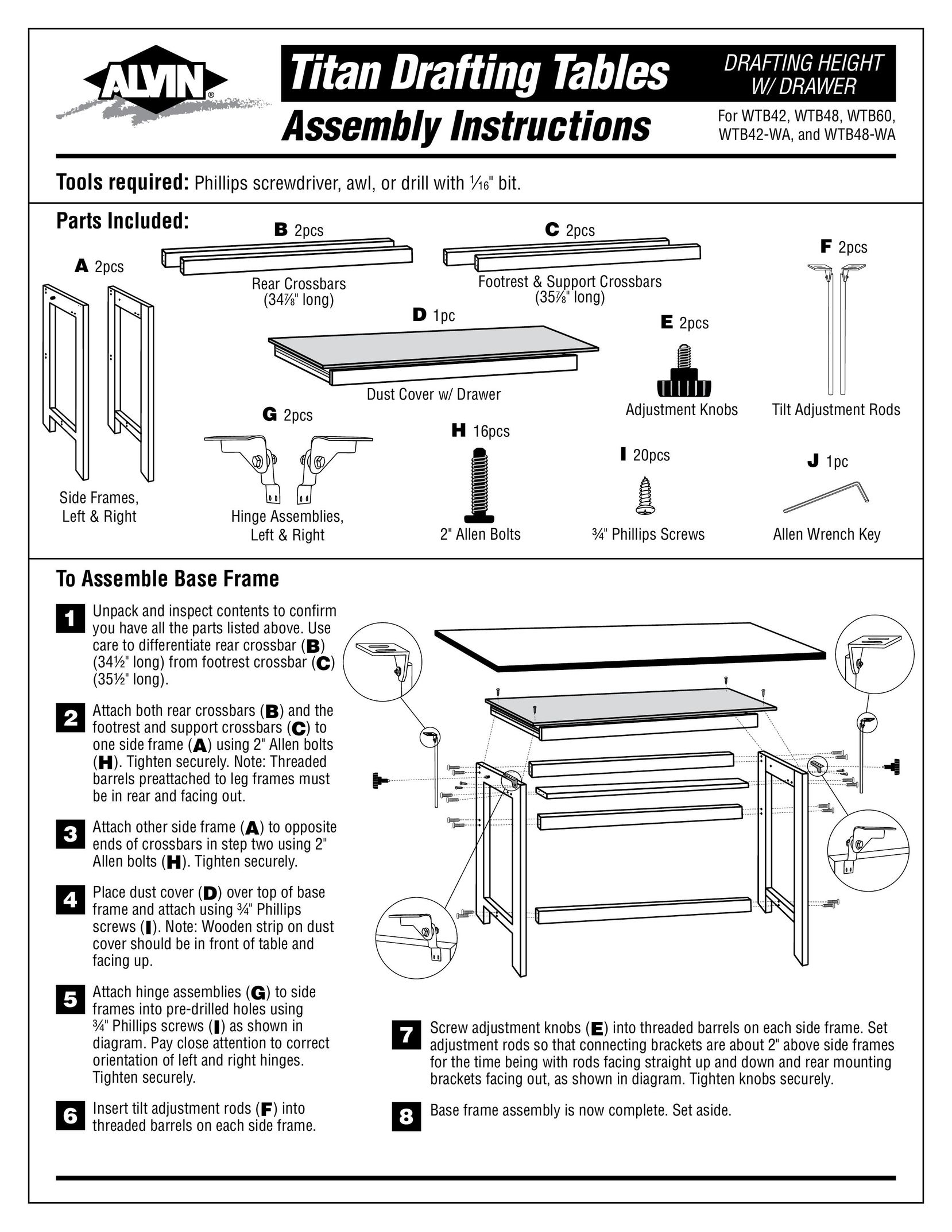 Alvin WTB42-WA Indoor Furnishings User Manual