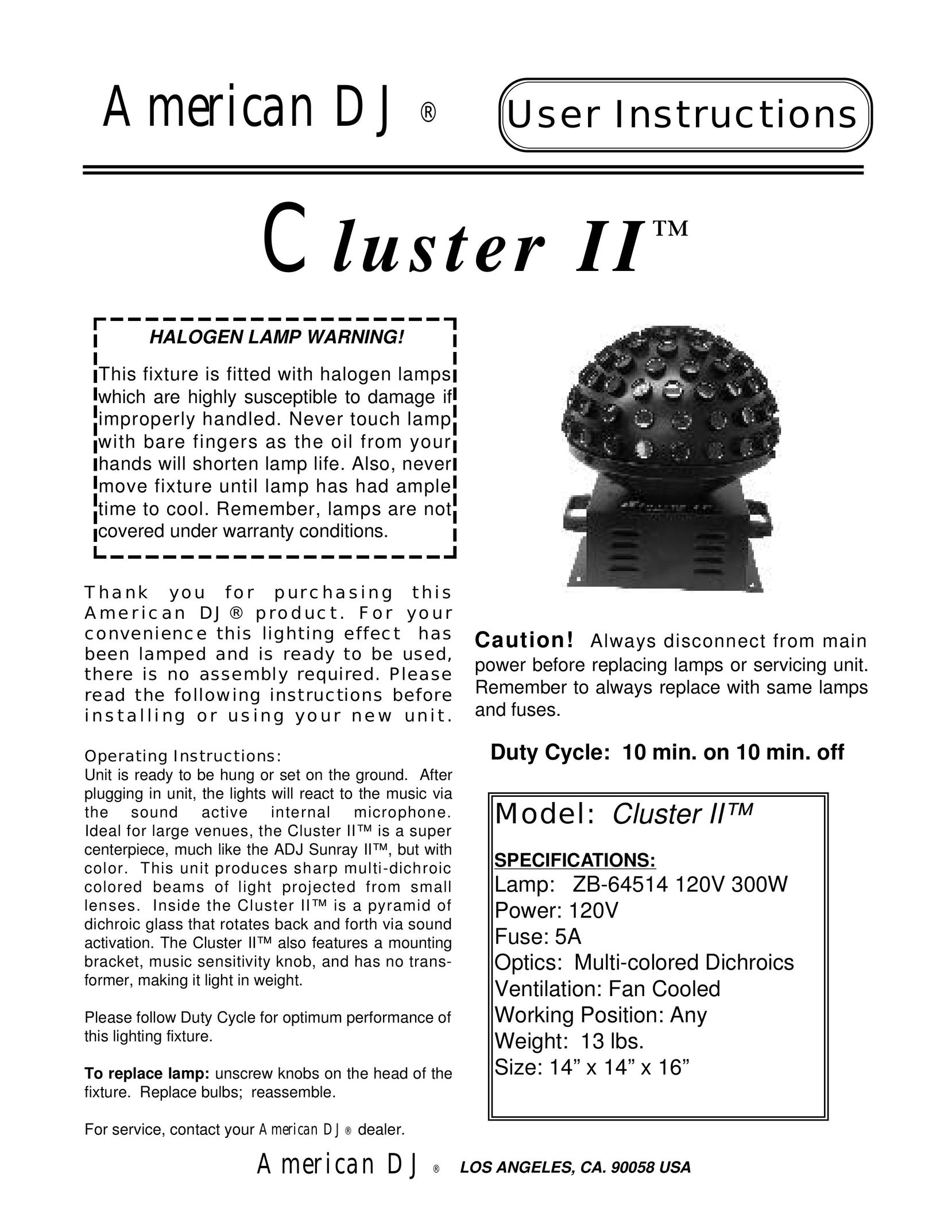 American DJ Cluster II Indoor Furnishings User Manual