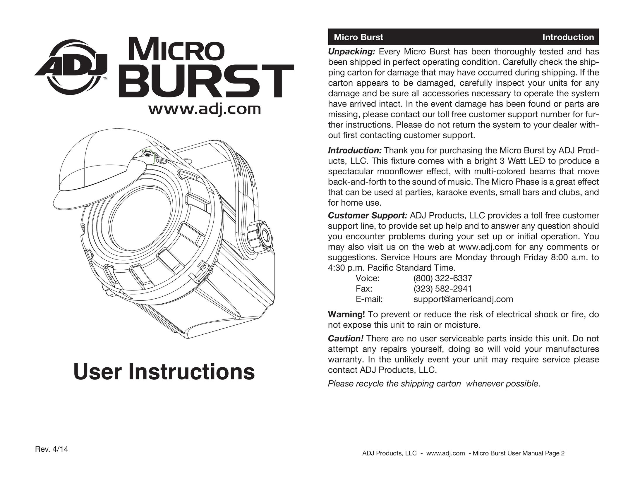 American DJ MIC172 Indoor Furnishings User Manual