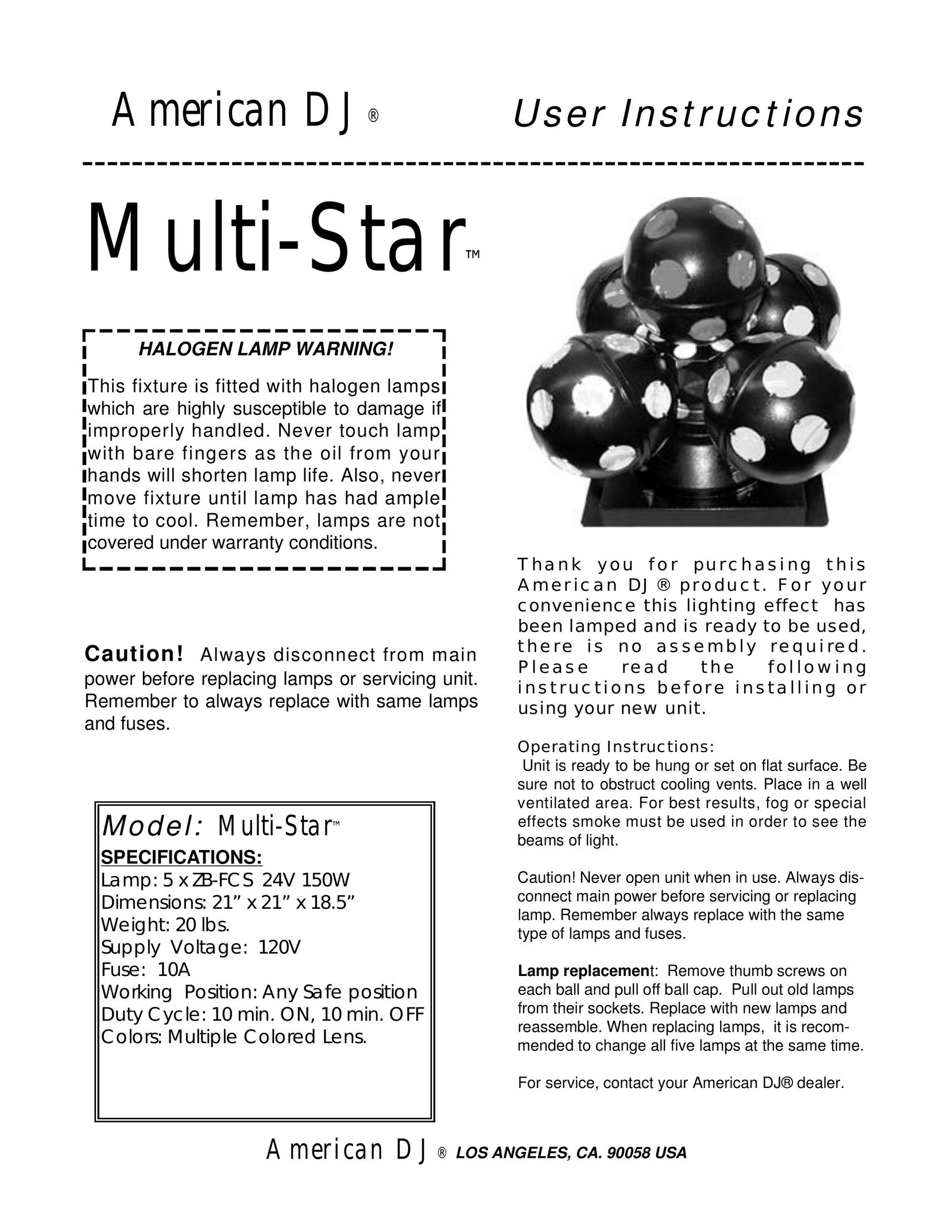 American DJ Multi-Star Indoor Furnishings User Manual