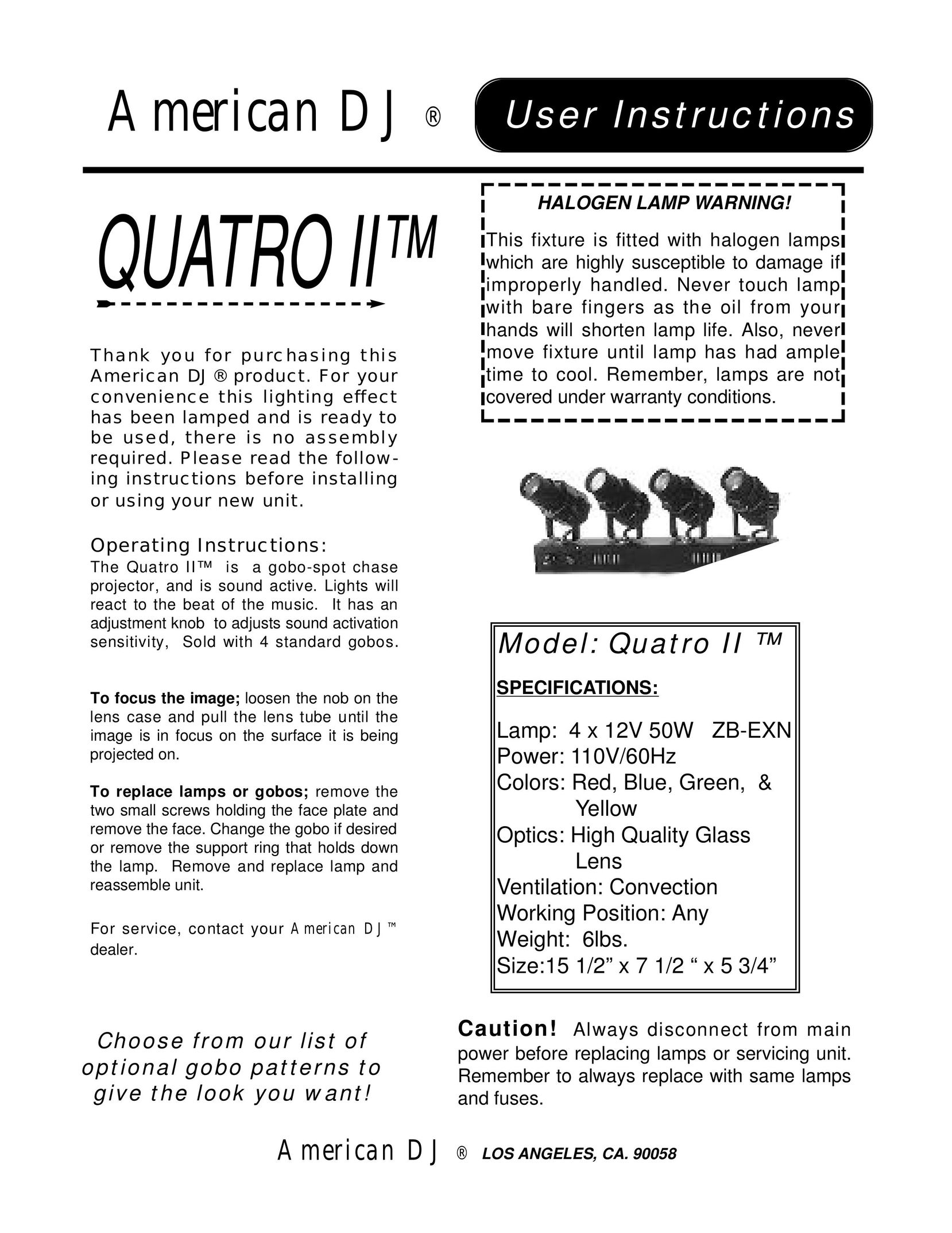 American DJ QUATRO II Indoor Furnishings User Manual