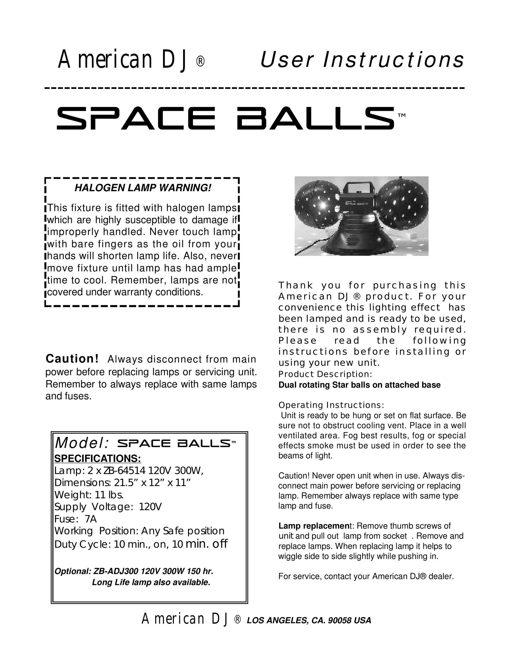 American DJ Space Balls Indoor Furnishings User Manual
