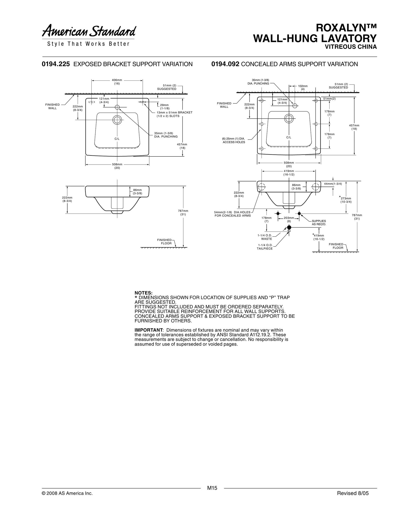 American Standard 00194.225 Indoor Furnishings User Manual