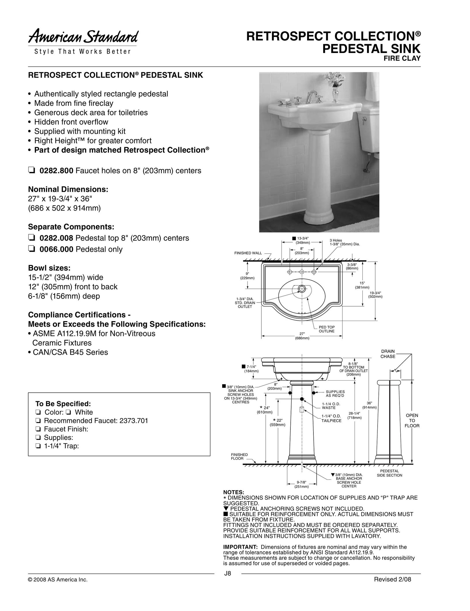 American Standard 0066.000 Indoor Furnishings User Manual