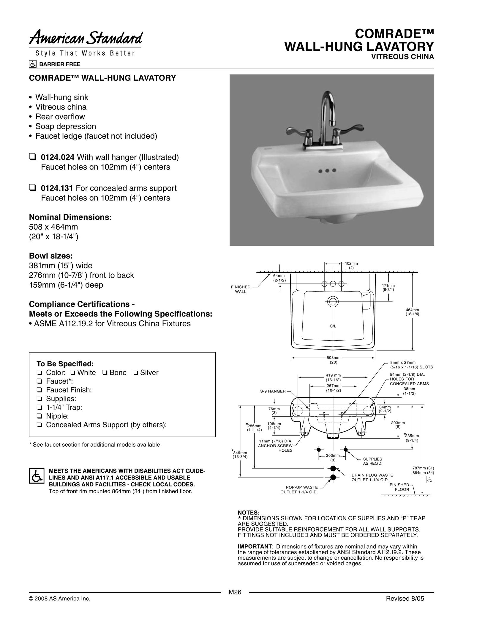 American Standard 0124.024 Indoor Furnishings User Manual