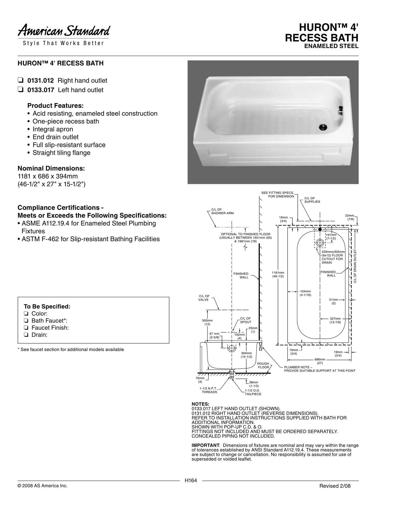 American Standard 0131.012 Indoor Furnishings User Manual