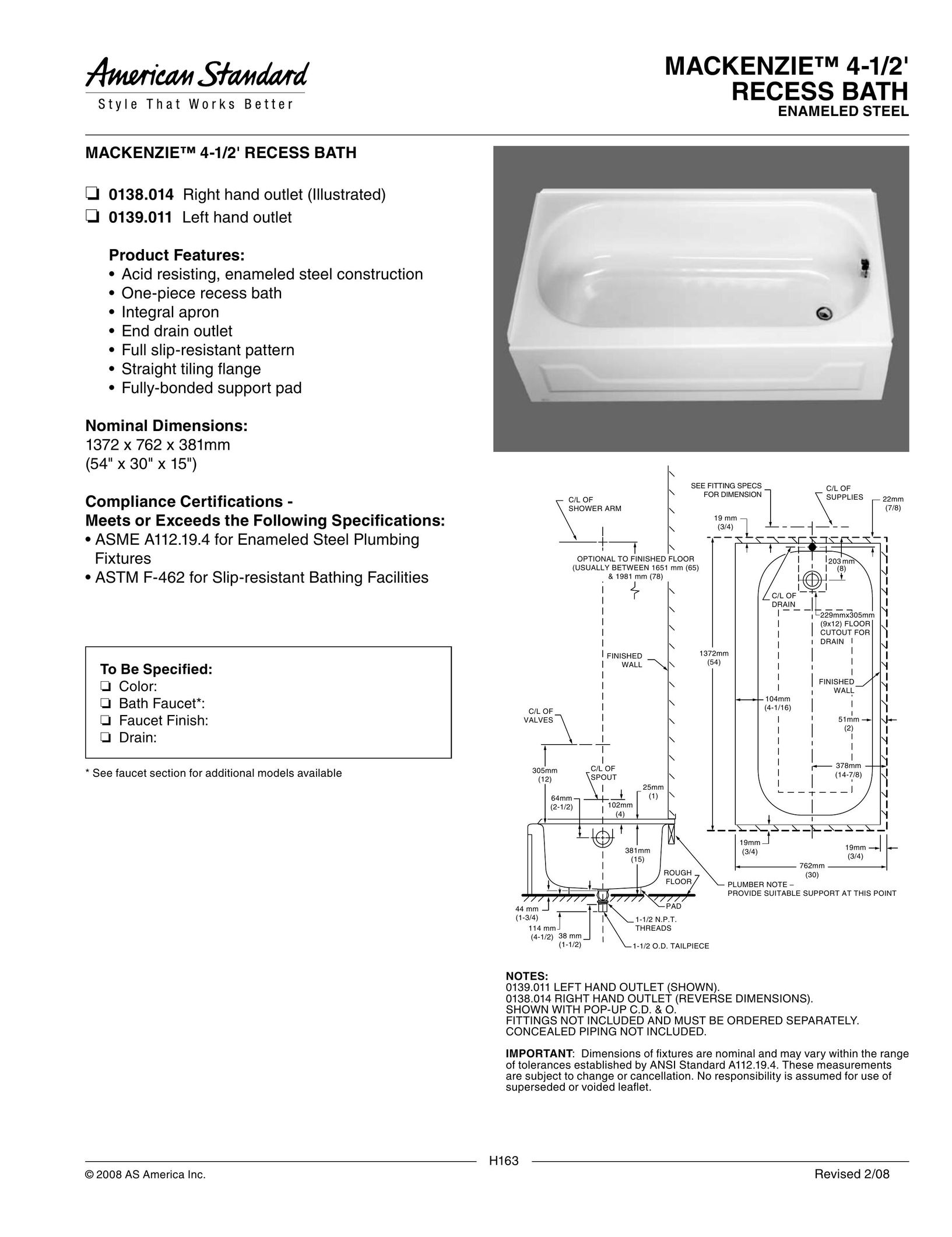 American Standard 0138.014 Indoor Furnishings User Manual