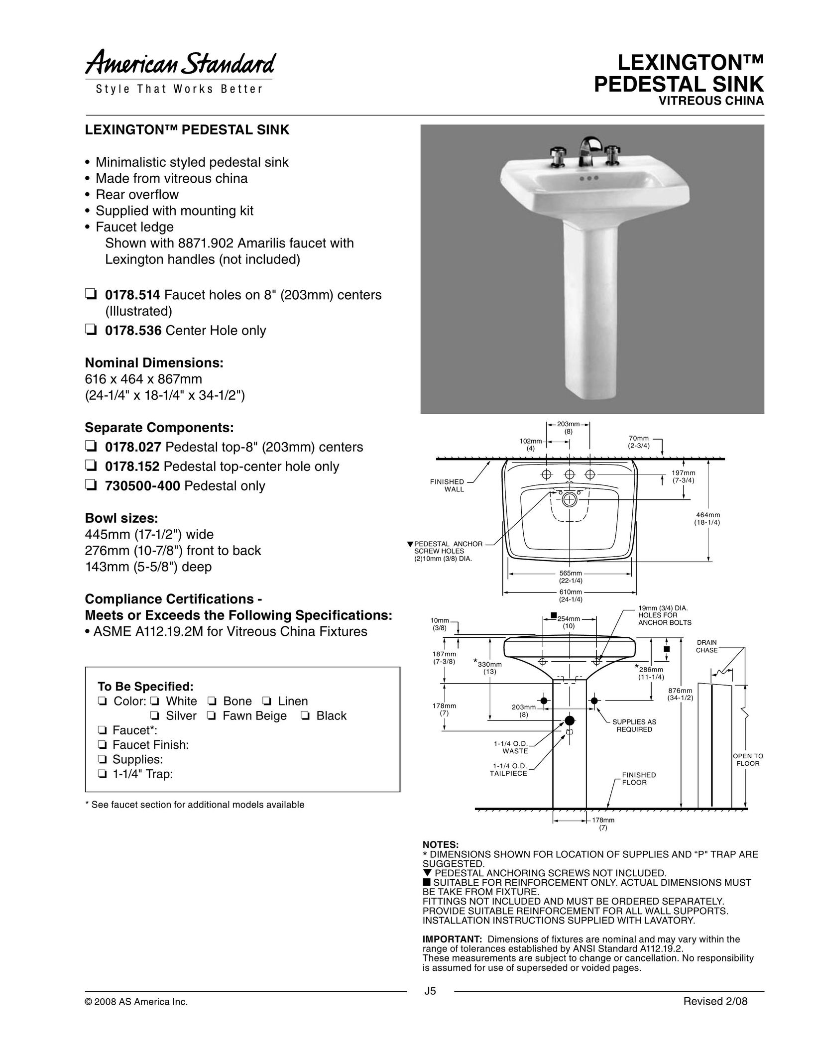 American Standard 0178.514 Indoor Furnishings User Manual