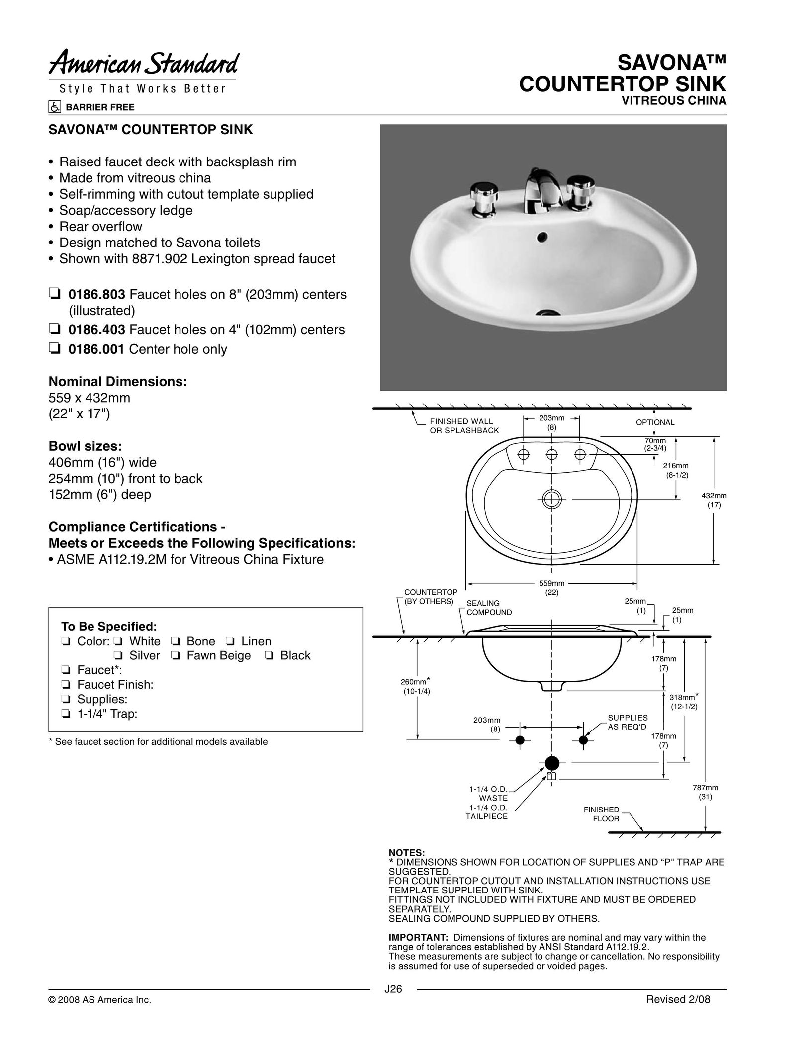 American Standard 0186.403 Indoor Furnishings User Manual